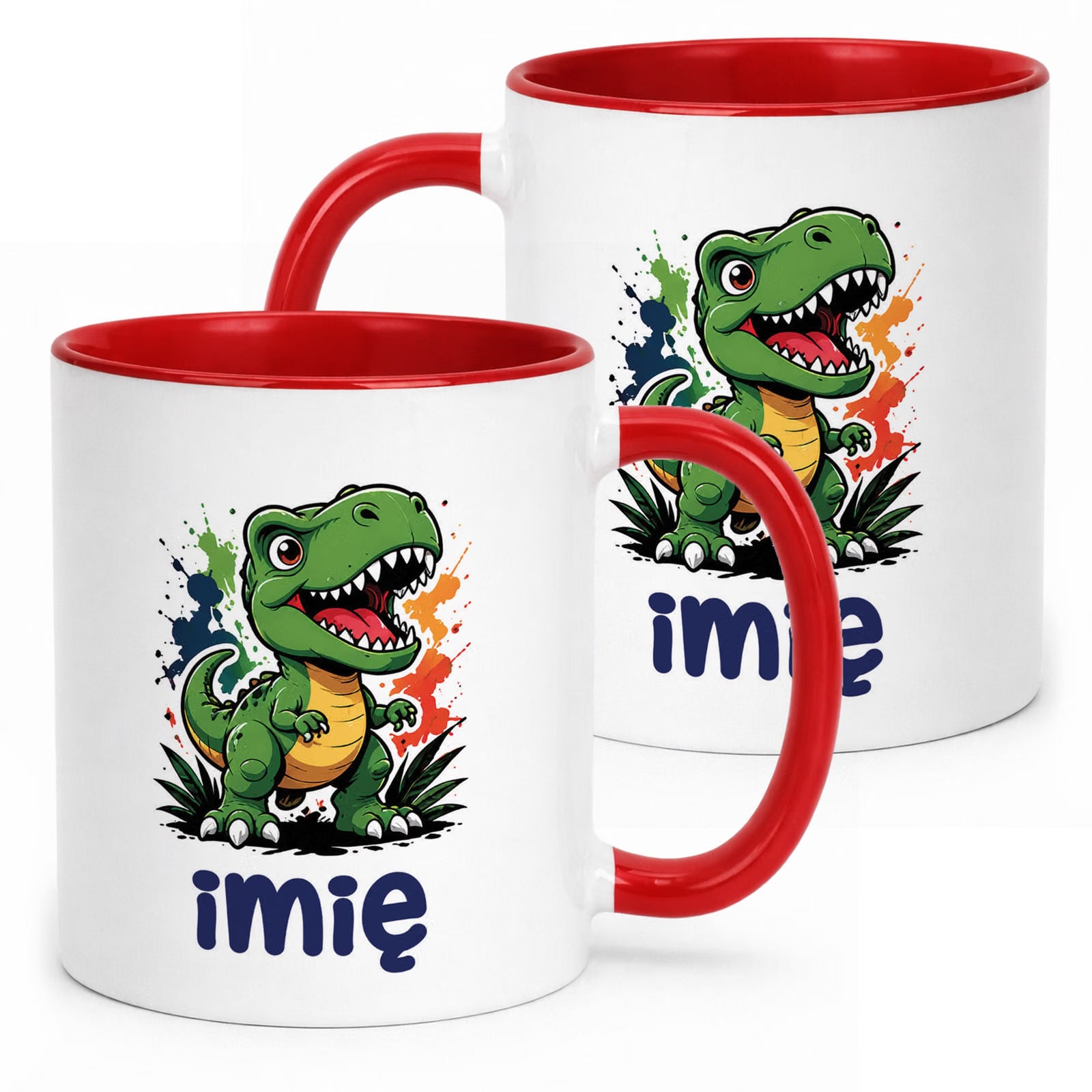 Kubek Czerwony z nadrukiem personalizowany Dinozaur Dla Dzieci Prezent
