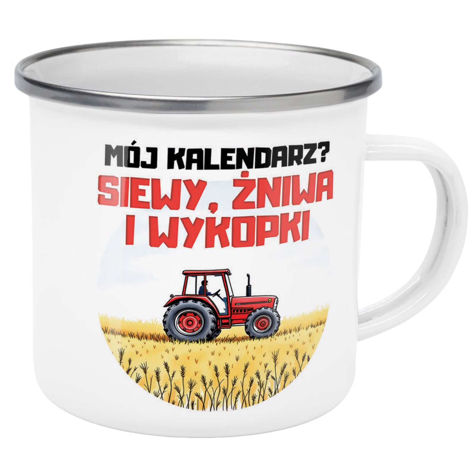 Kubek Emaliowany Rolnik Dla Rolnika Traktor z Nadrukiem Biały Metalowy