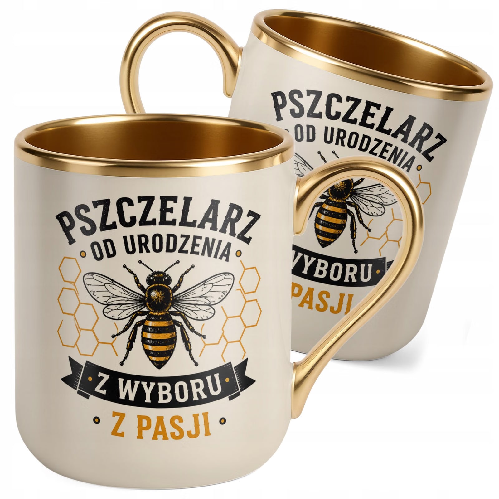 Kubek z nadrukiem Premium Złoty Ecru Dla Pszczelarza Szef Pasieki Prezent
