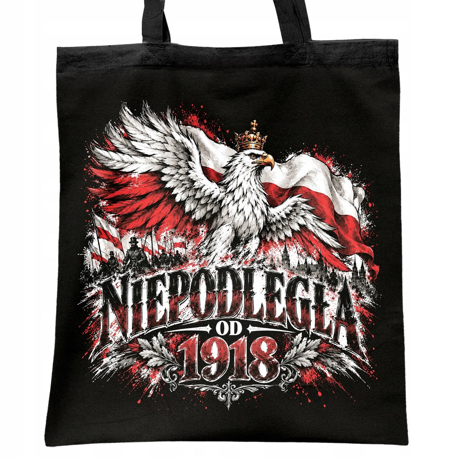 Torba shopper czarna patriotyczna święto niepodległości z nadrukiem