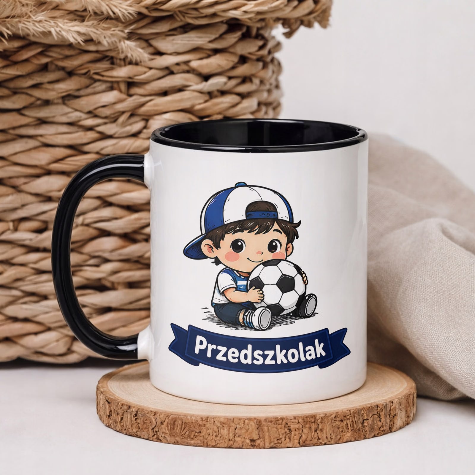Kubek Czarny z nadrukiem Przedszkolak Szkoła Dla Dzieci Prezent