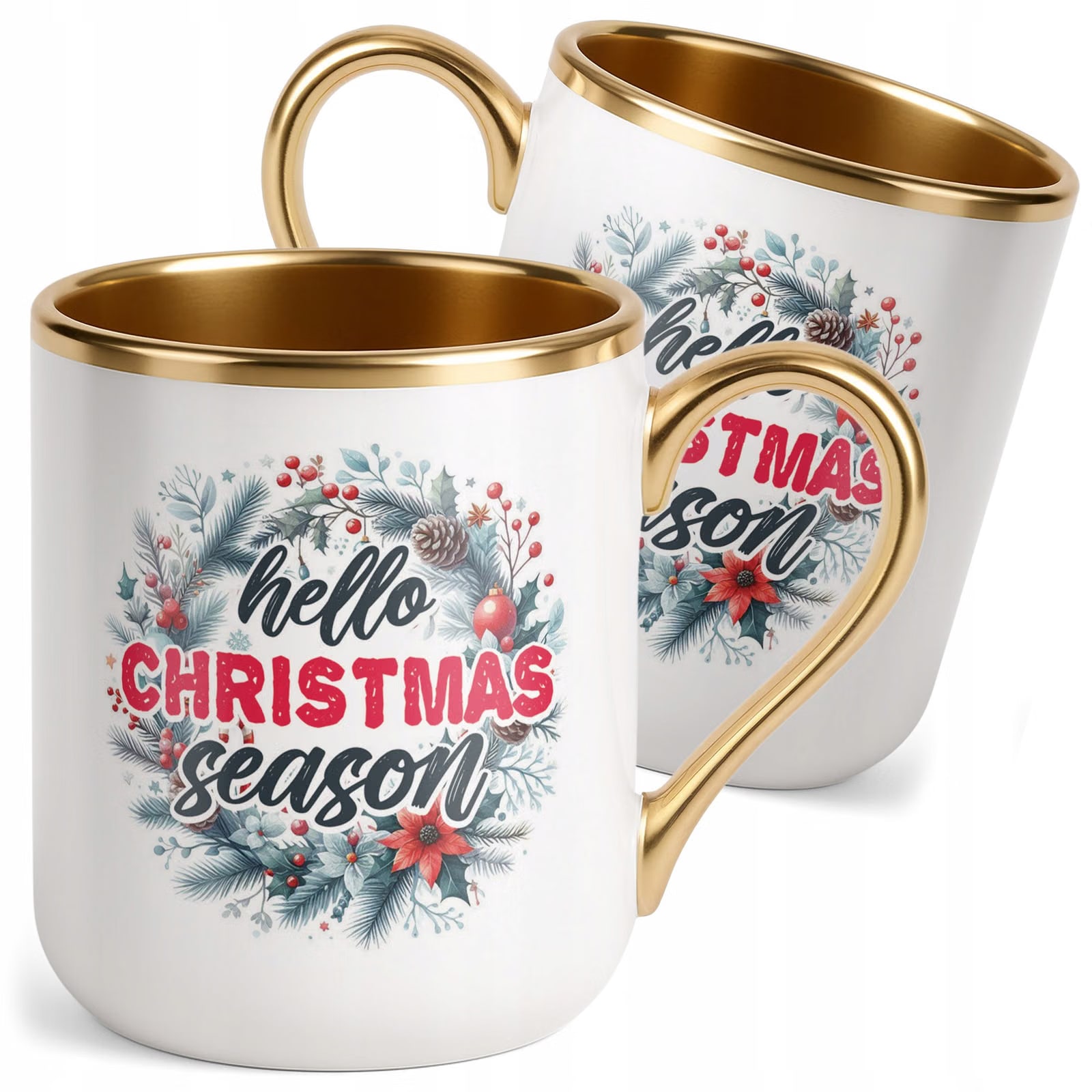 Kubek Premium Złoty Boże Narodzenie Hello Christmas Season Prezent