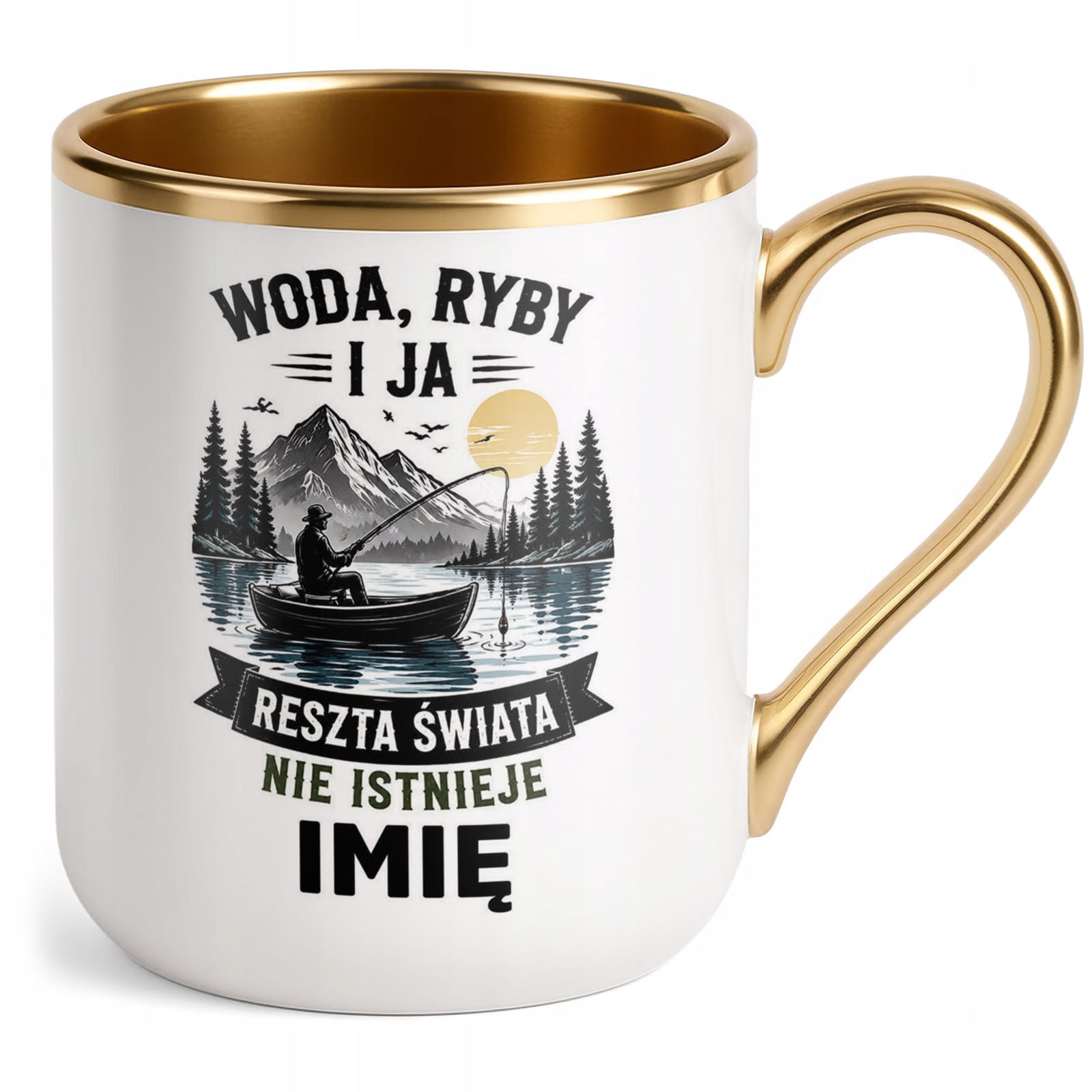 Kubek Personalizowany z nadrukiem Premium Złoty Dla Wędkarza Prezent
