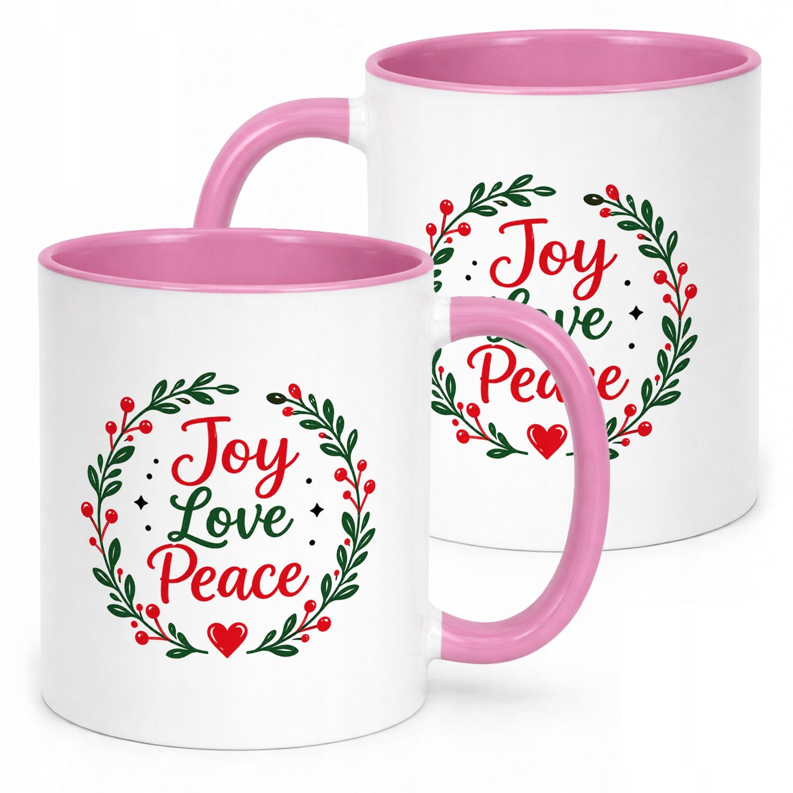 Kubek Różowy z Nadrukiem Boże Narodzenie Mikołajki Święta Joy Love Prezent