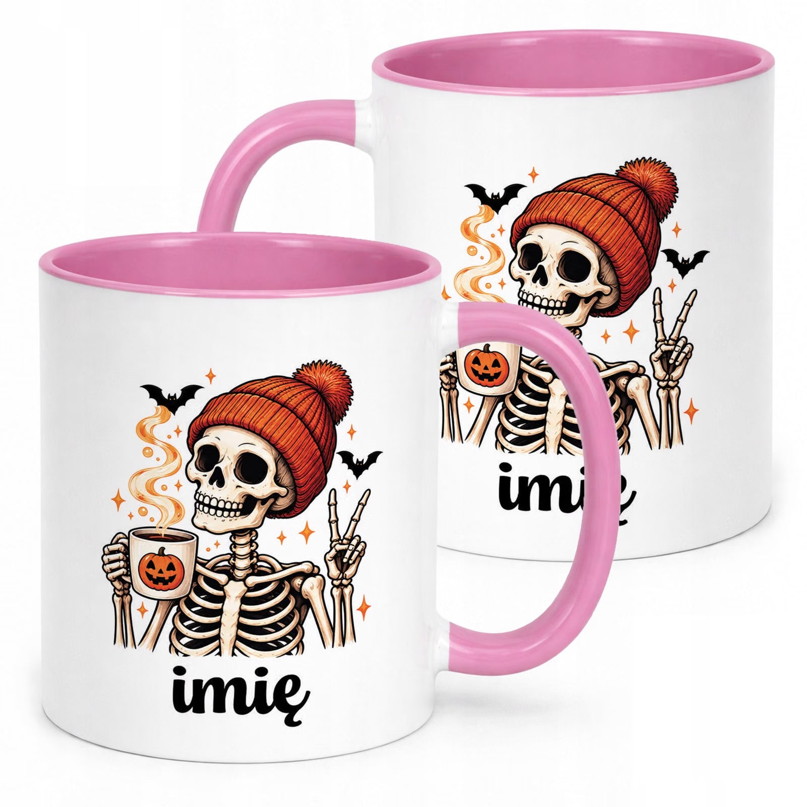 Kubek Różowy Personalizowany z Nadrukiem Halloween Jesień Prezent Upominek