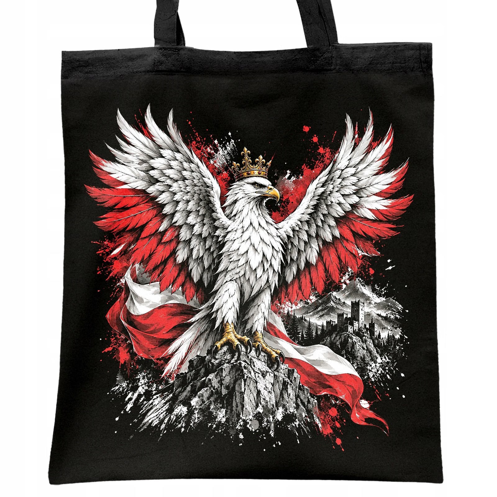 Torba shopper czarna patriotyczna święto niepodległości z nadrukiem
