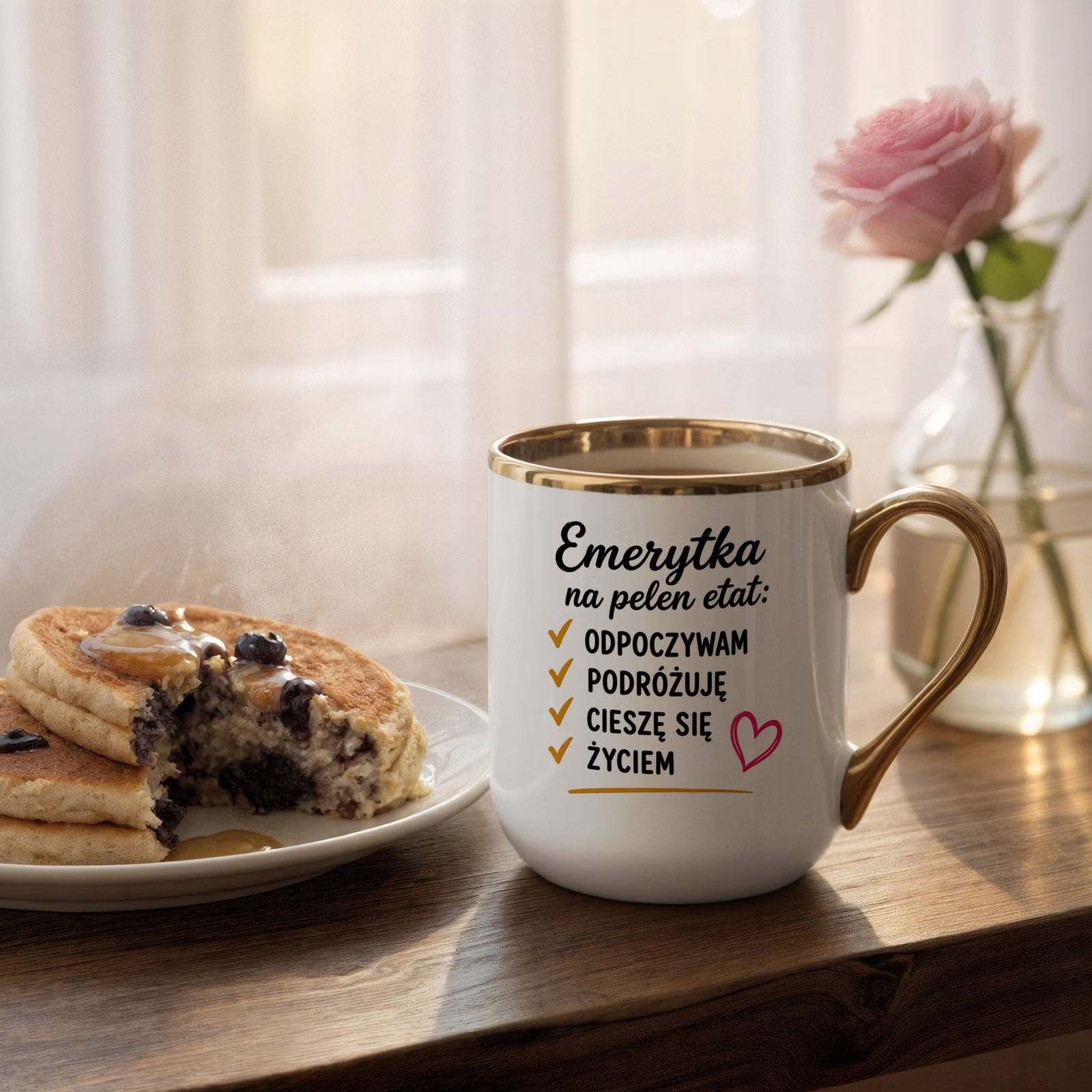 Kubek z nadrukiem Premium Złoty Emerytura Dla Emerytki Upominek Prezent