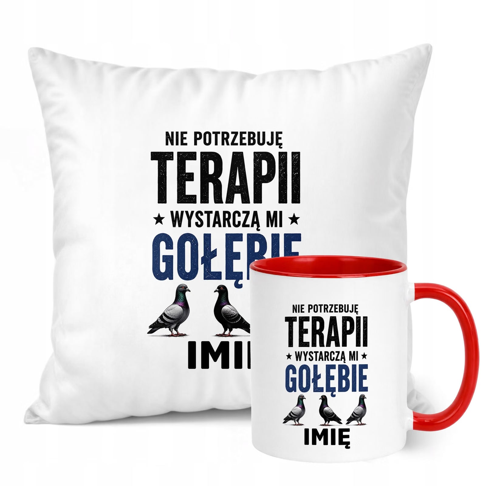 Zestaw Personalizowany Kubek Czerwony Poduszka Z Nadrukiem Dla Gołębiarza