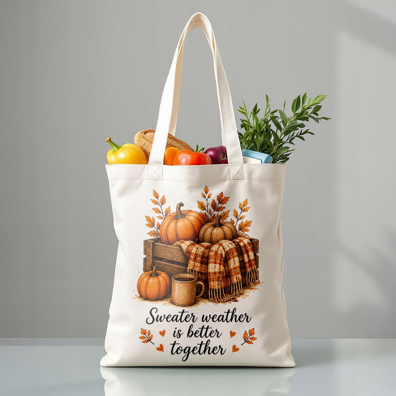 Torba shopper bawełniana jesień jesienna na zakupy z nadrukiem