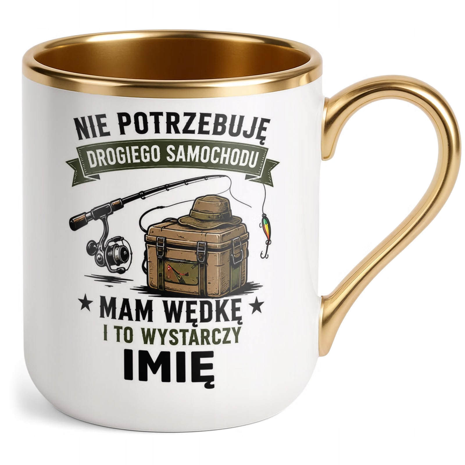 Kubek Personalizowany z nadrukiem Premium Złoty Dla Wędkarza Prezent