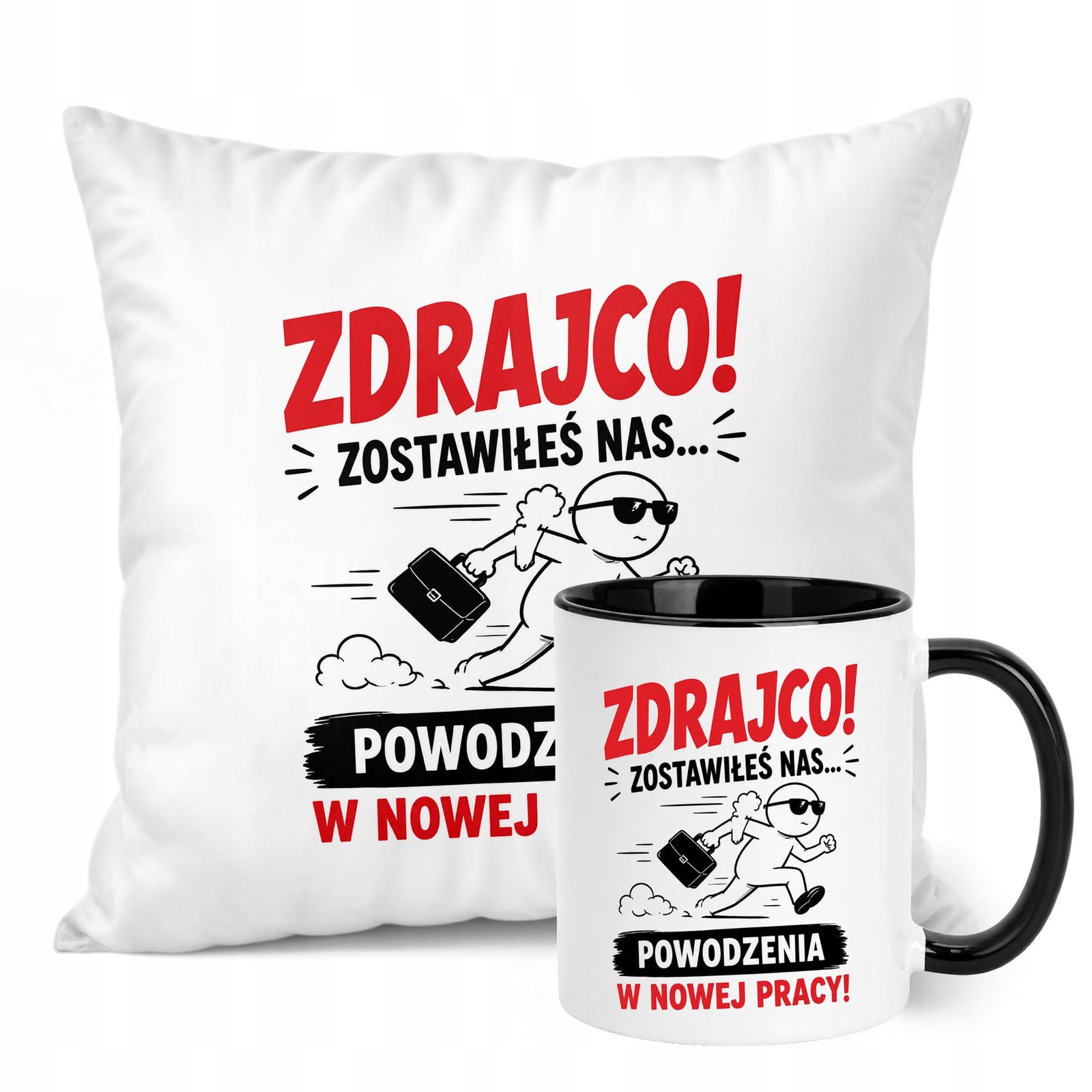 Zestaw Kubek Czarny Poduszka Z Nadrukiem Odejście z Pracy Prezent