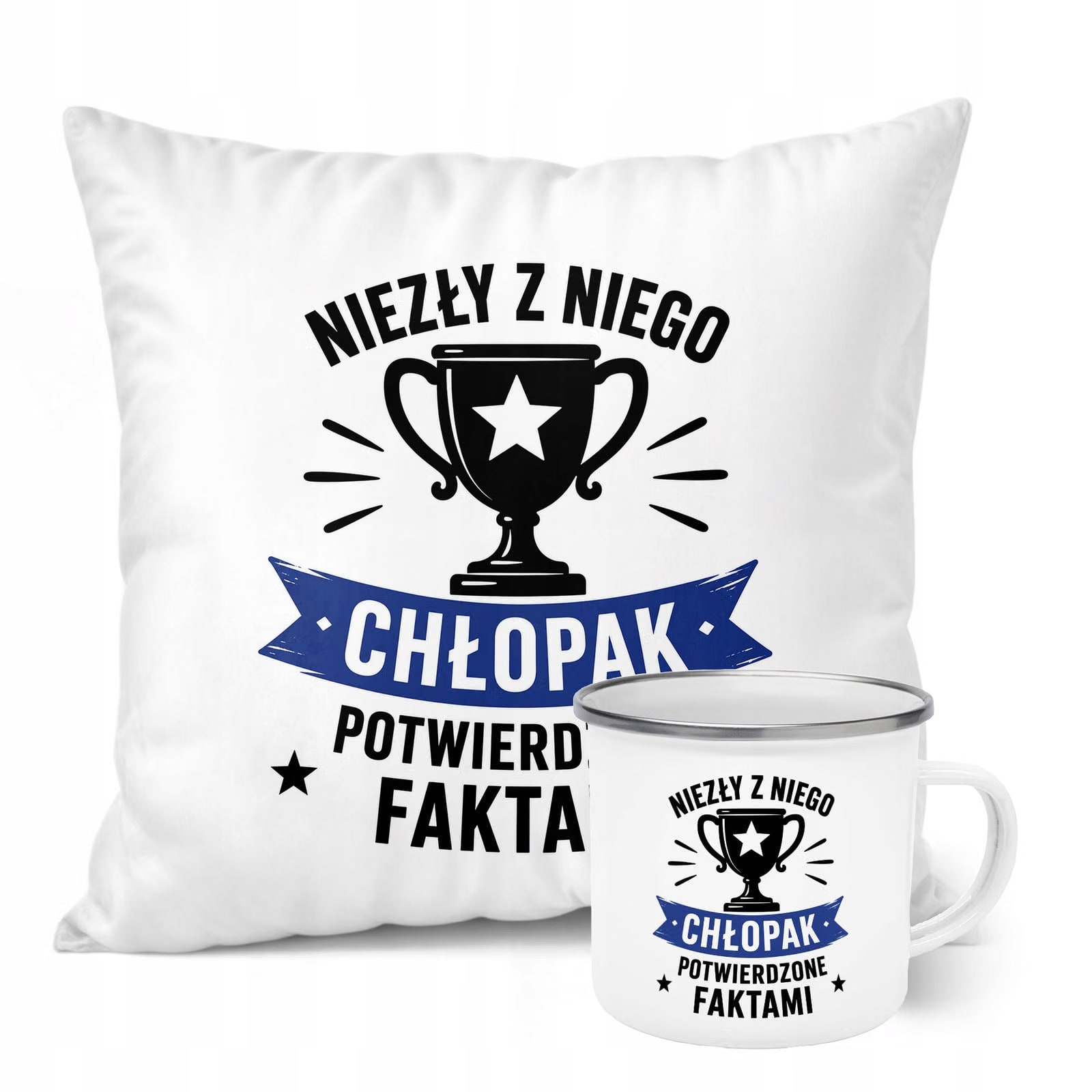 Zestaw Kubek Emaliowany Poduszka Dzień Chłopaka Z Nadrukiem