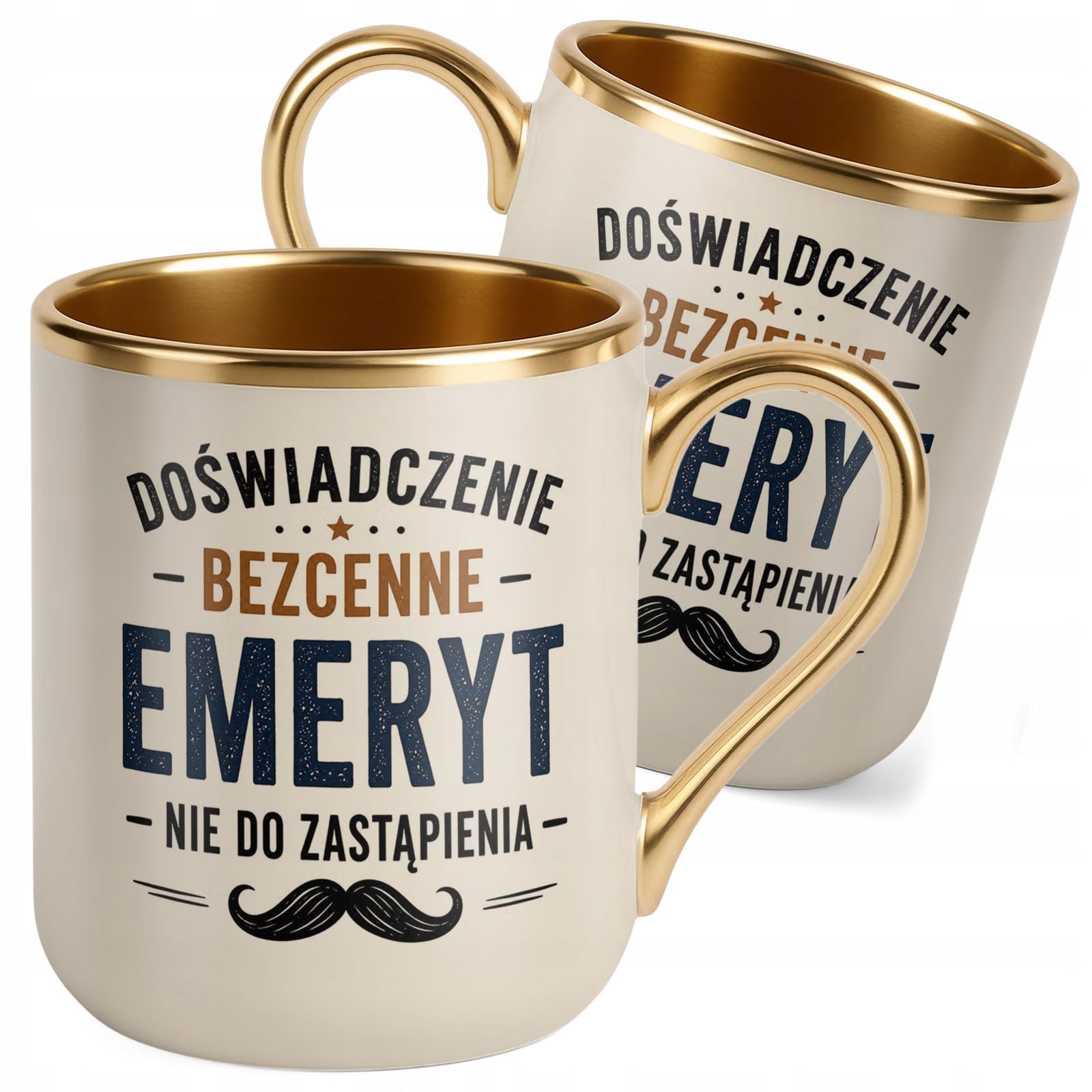Kubek z nadrukiem Premium Złoty Ecru Emerytura Dla Emeryta Upominek Prezent