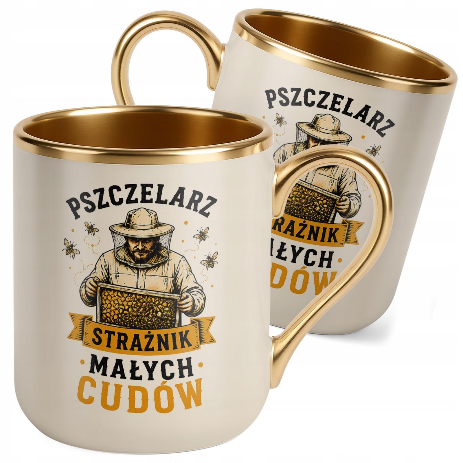 Kubek z nadrukiem Premium Złoty Ecru Dla Pszczelarza Szef Pasieki Prezent