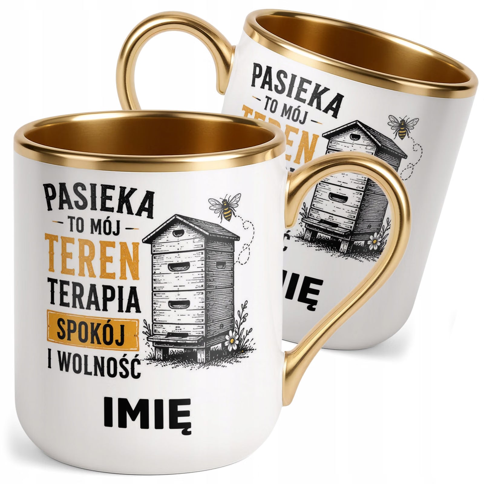 Kubek Personalizowany z nadrukiem Premium Złoty Dla Pszczelarza Prezent