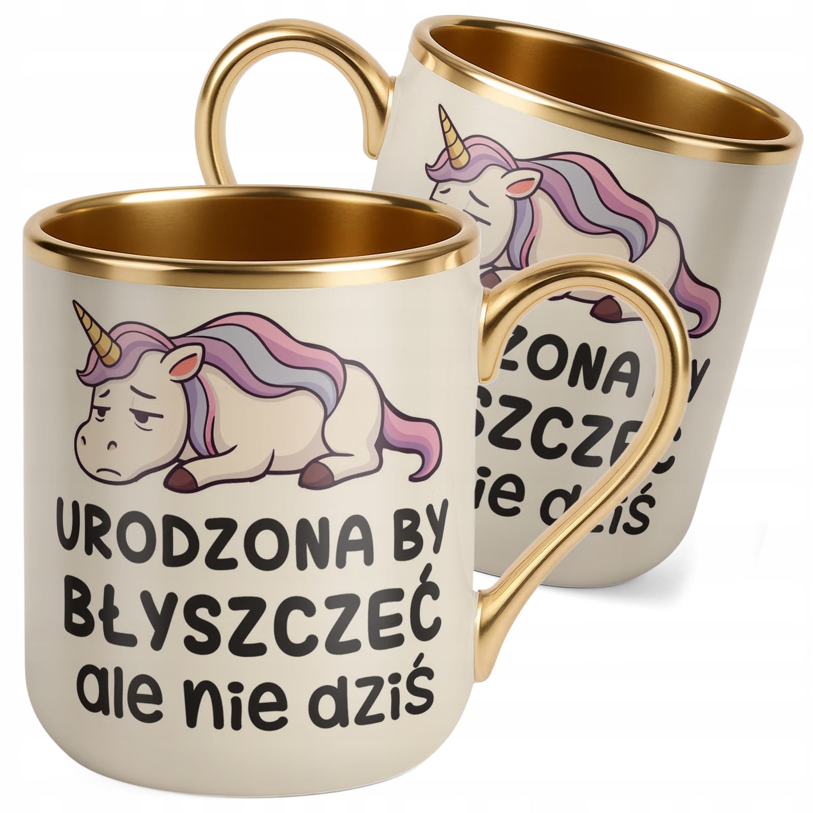 Kubek Premium Złoty Ecru Urodzona By Byszczeć Śmieszny Zabawny