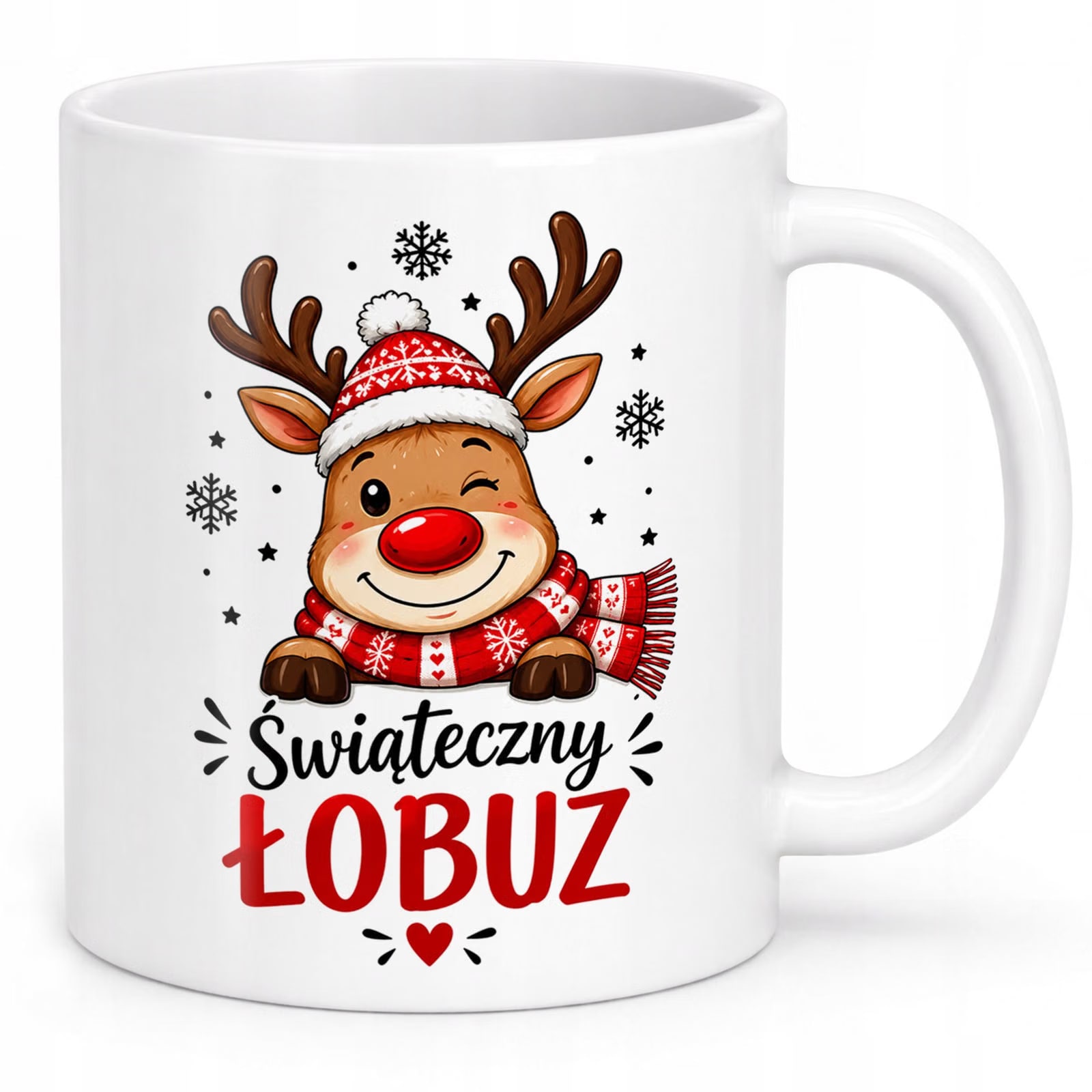 Kubek Biały z Nadrukiem Boże Narodzenie Mikołajki Święta Renifer Prezent
