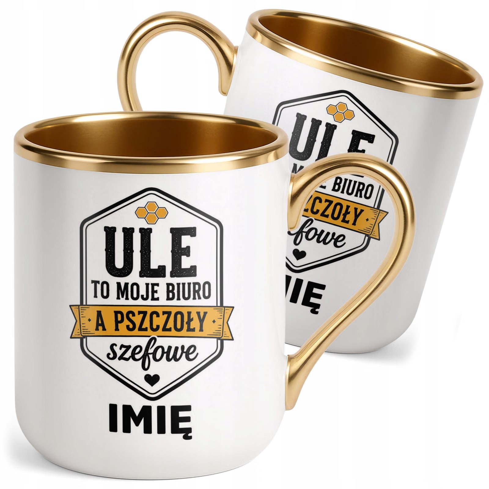 Kubek Personalizowany z nadrukiem Premium Złoty Dla Pszczelarza Prezent