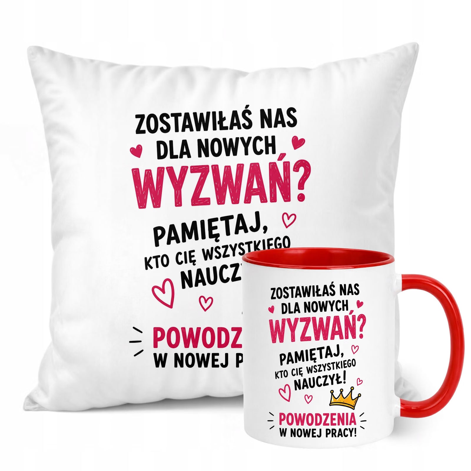 Zestaw Kubek Czerwony Poduszka Z Nadrukiem Odejście z Pracy Prezent