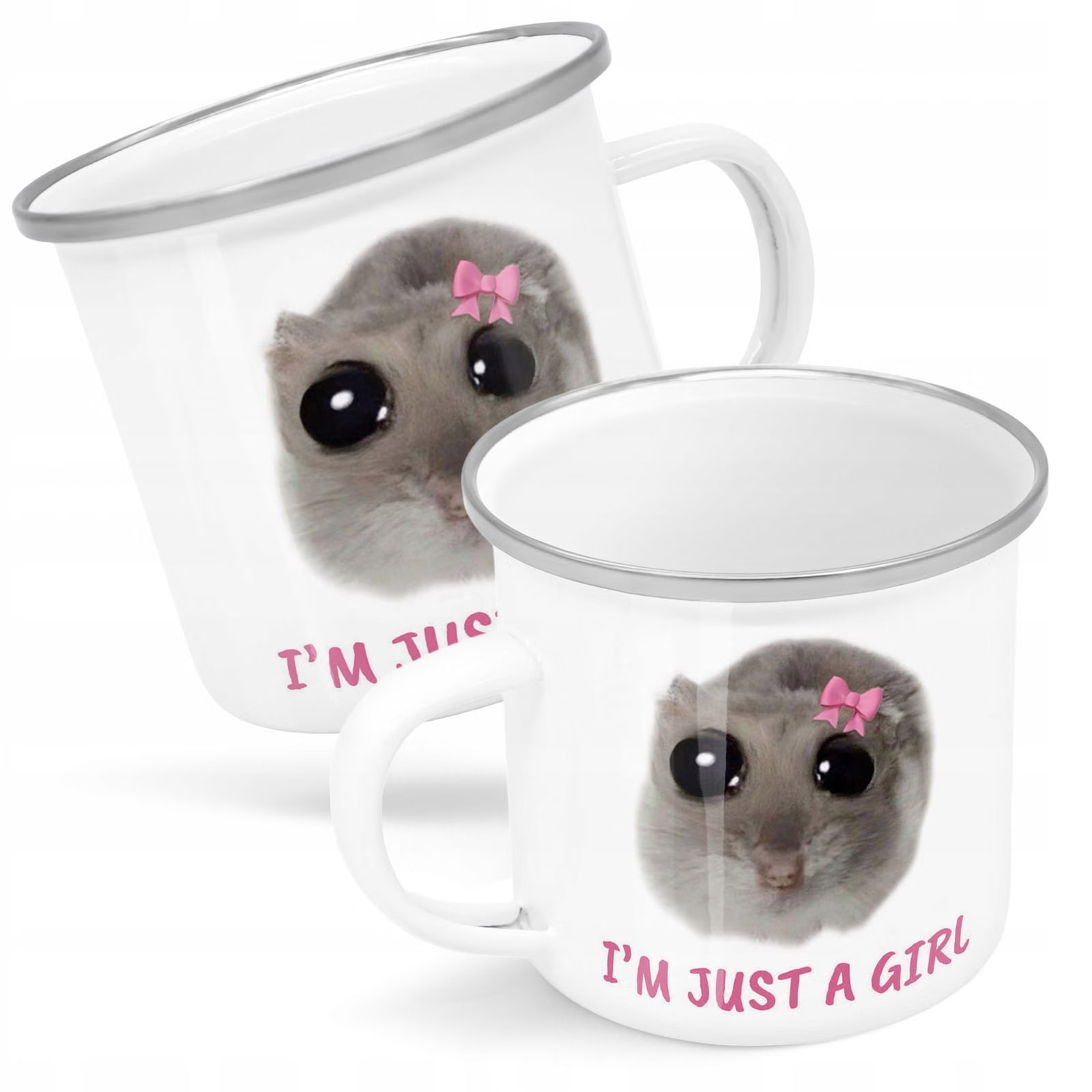 Kubek Emaliowany I’m Just A Girl Dla Dziewczyny z Nadrukiem Biały Metalowy