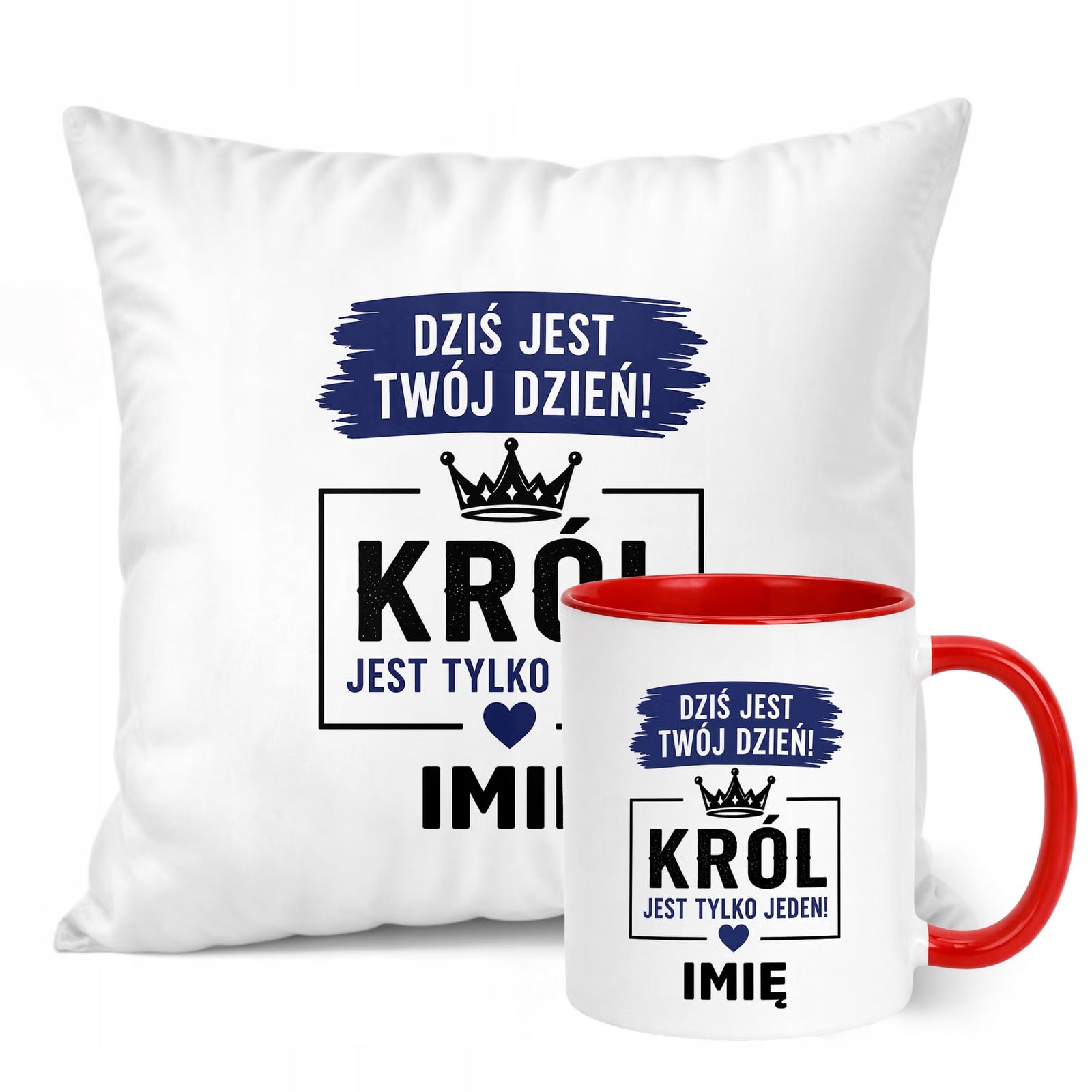 Zestaw Personalizowany Kubek Czerwony Poduszka Dzień Chłopaka Z Nadrukiem