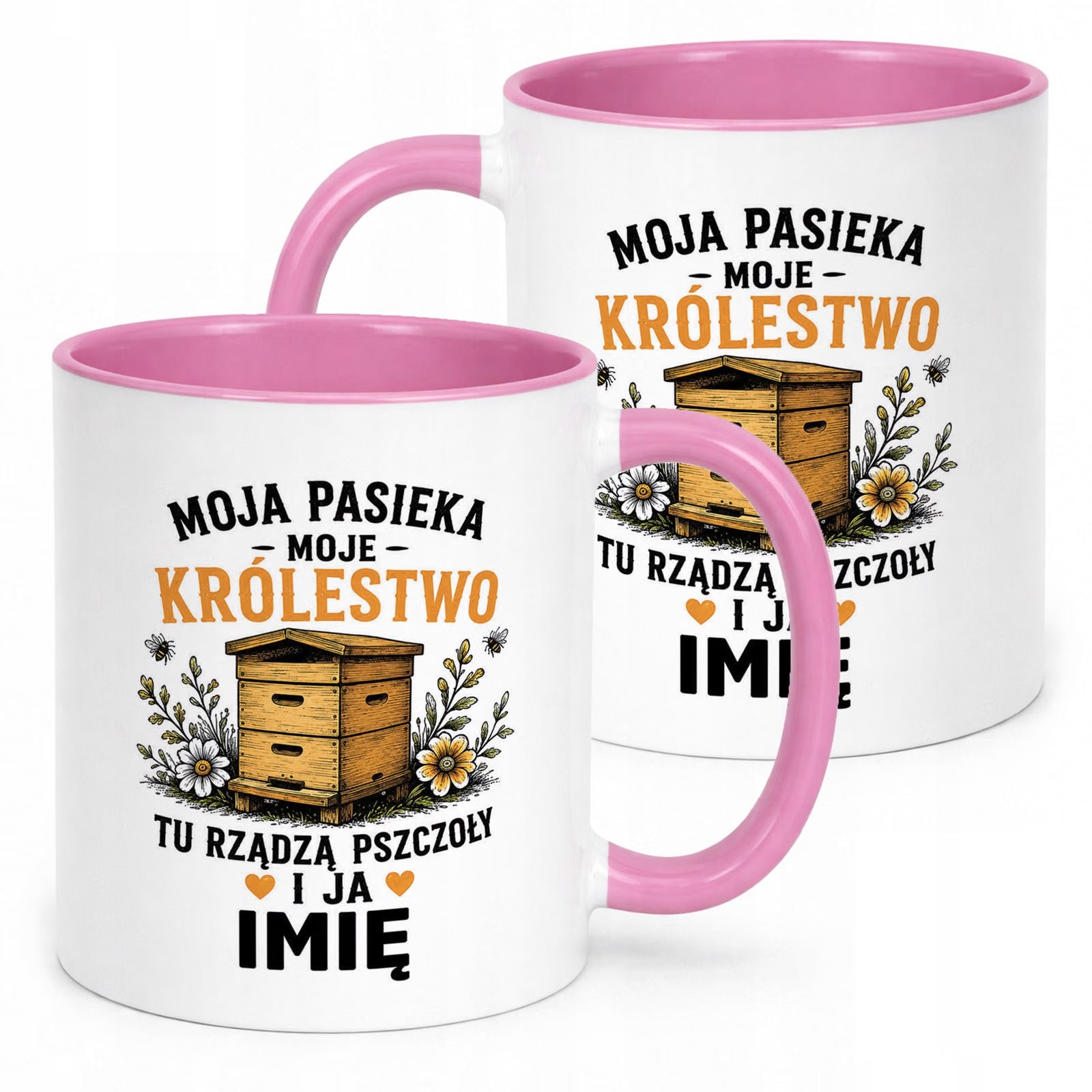 Różowy Kubek Personalizowany z nadrukiem Dla Pszczelarza Upominek Prezent