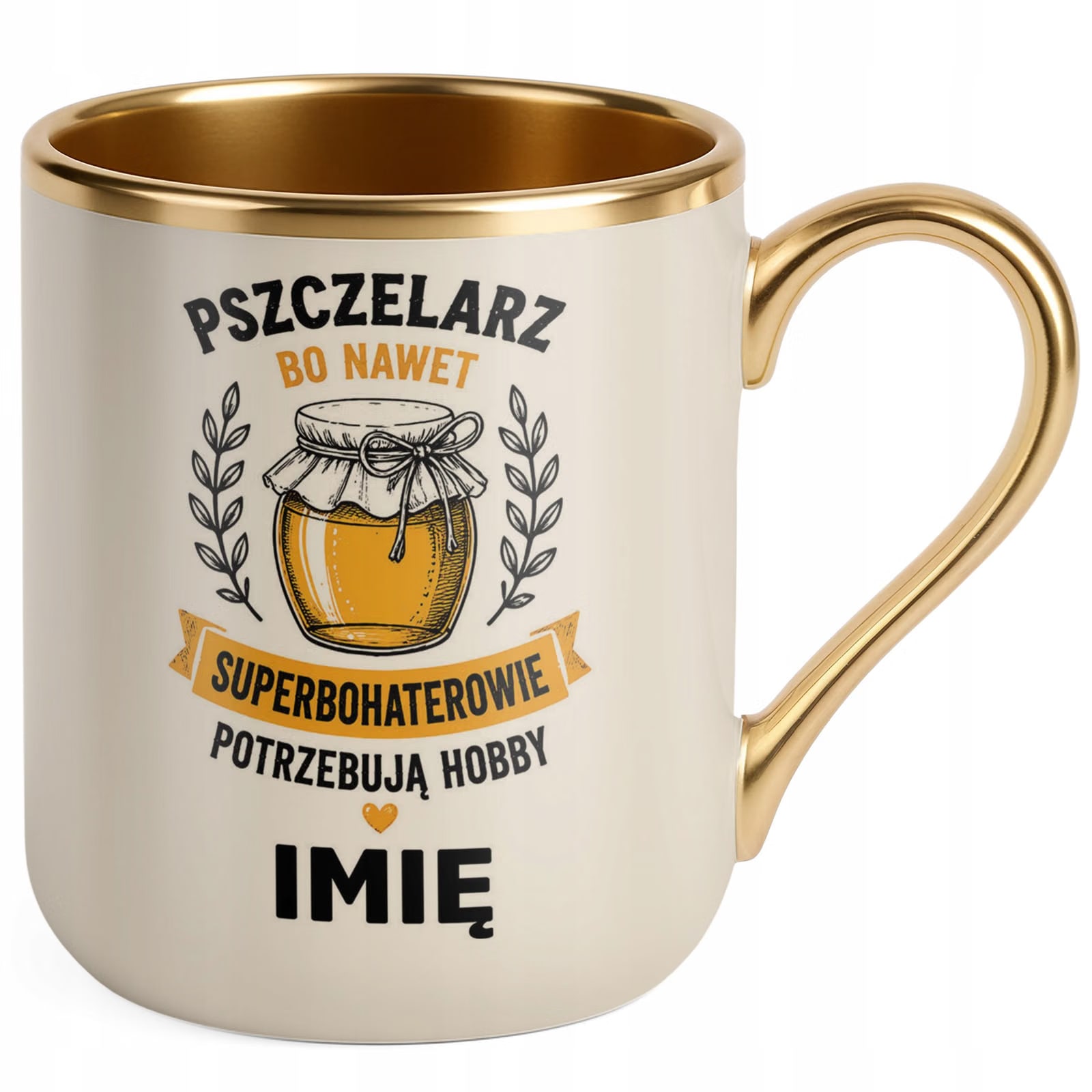 Kubek Personalizowany z nadrukiem Premium Złoty Ecru Dla Pszczelarza