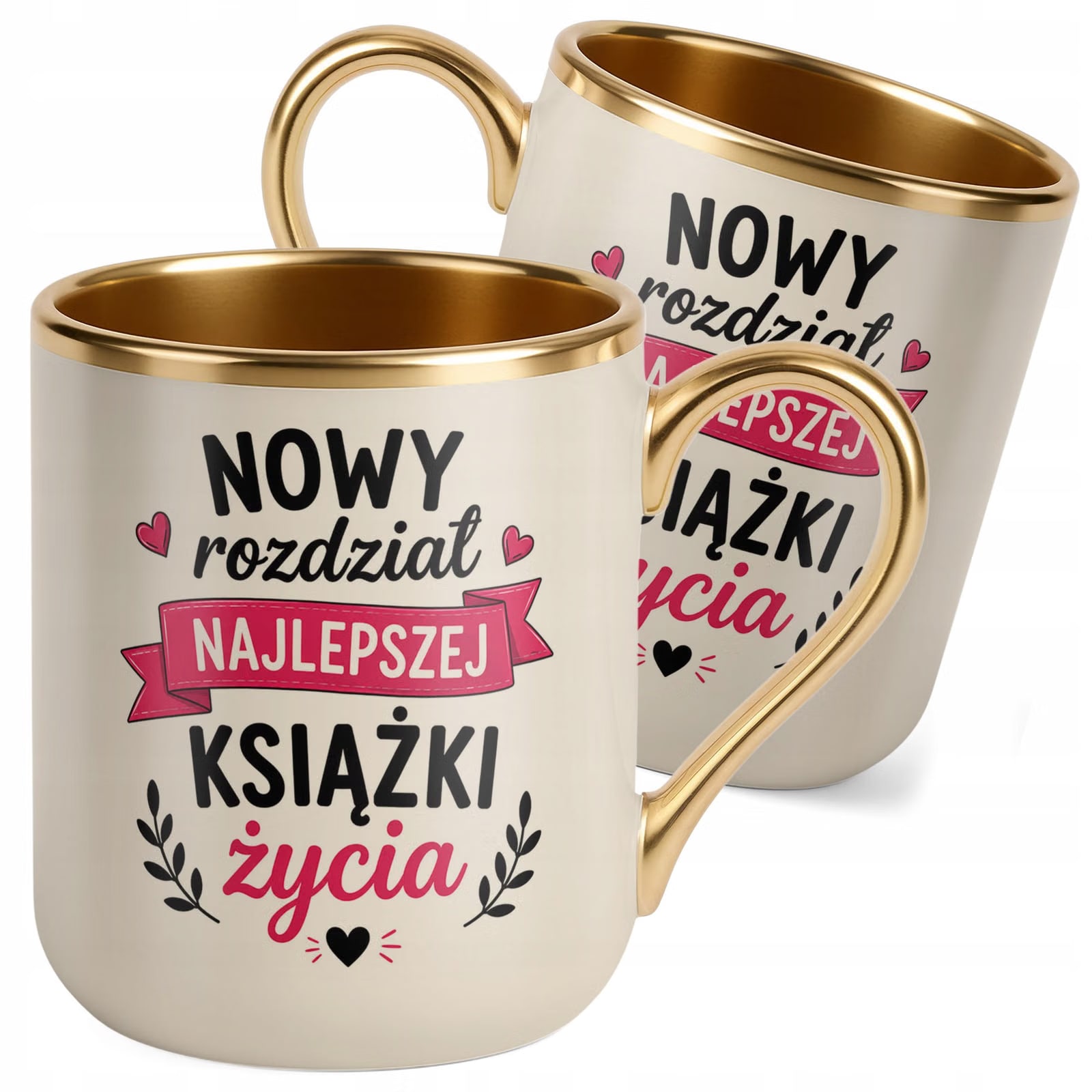 Kubek z nadrukiem Premium Złoty Ecru Emerytura Dla Emerytki Prezent