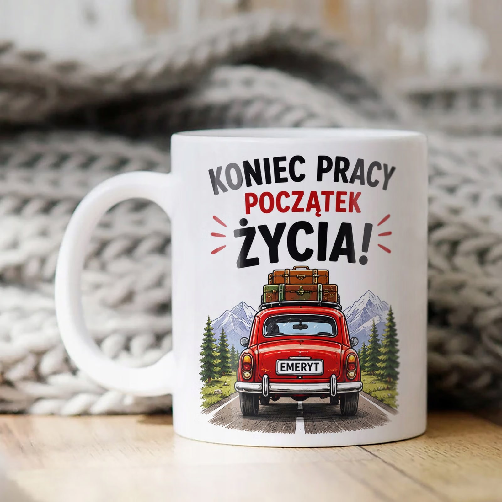 Biały Kubek z nadrukiem Emerytura Dla Emeryta Emerytki Upominek Prezent