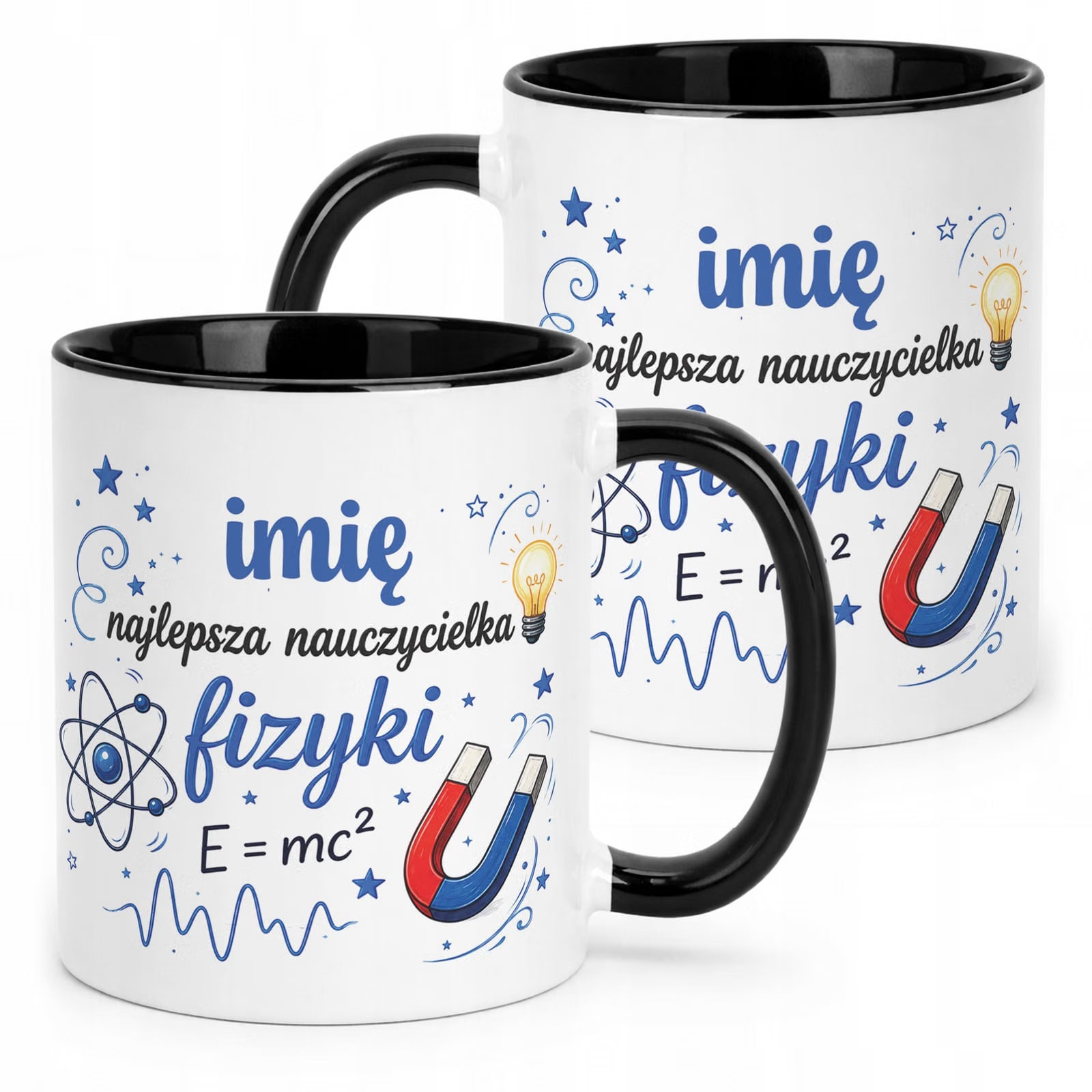 Kubek Czarny z Imieniem Dzień Nauczyciela Fizyka Prezent