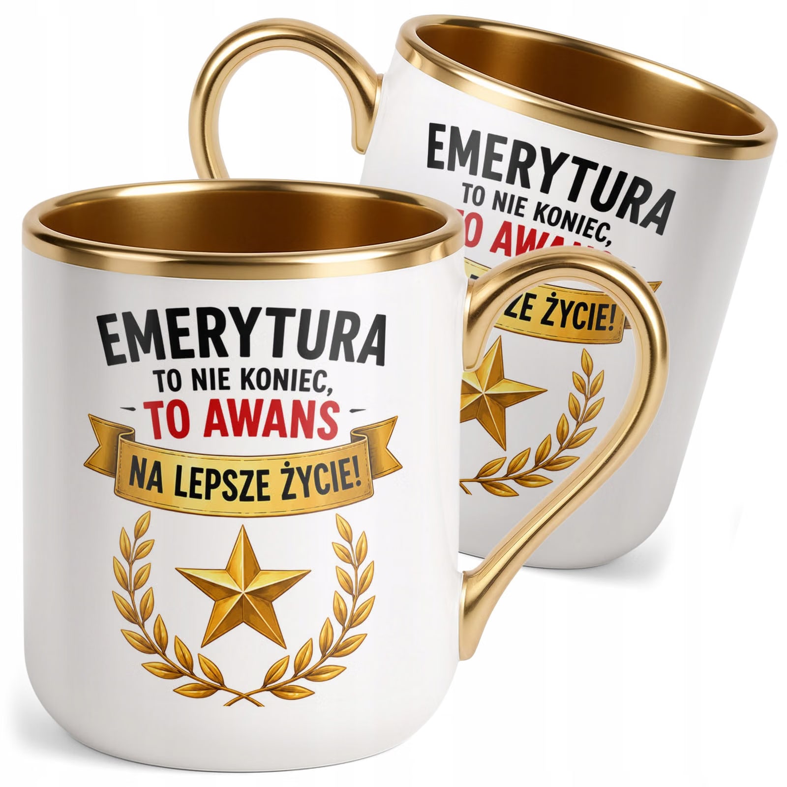 Kubek z nadrukiem Premium Złoty Emerytura Dla Emeryta Emerytki Prezent