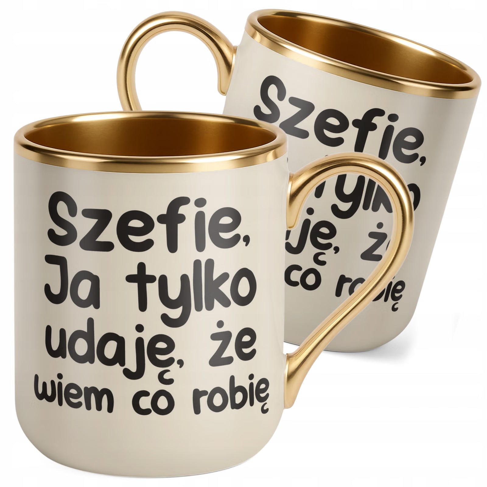 Kubek Premium Złoty Ecru Szefie Ja Tylko Udaję Że Wiem Śmieszny Zabawny
