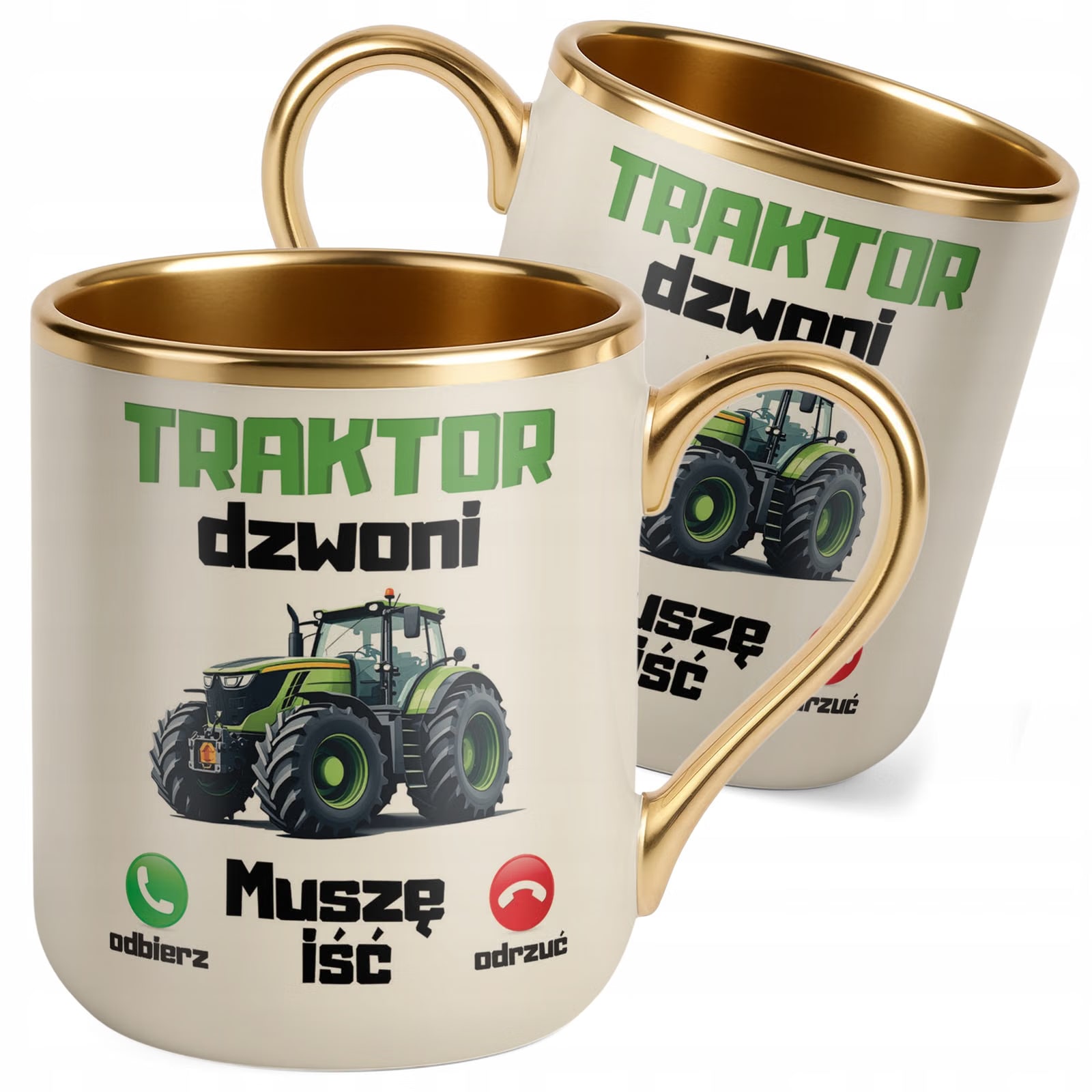 Kubek Premium Złoty Ecru Rolnik Dla Rolnika Traktor Zabawny Prezent