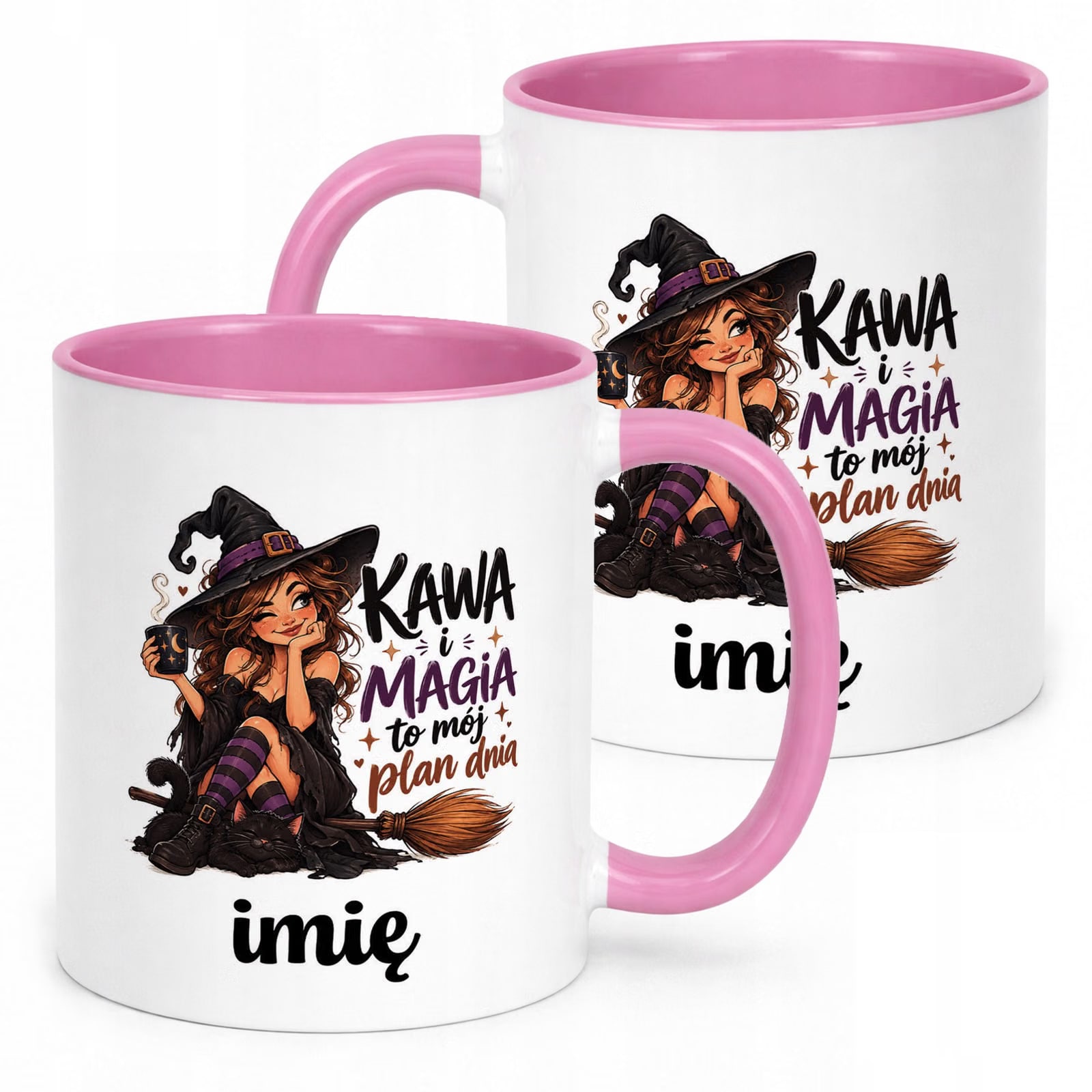 Kubek Różowy Personalizowany z Nadrukiem Dla Kobiet Czarownica Wiedźma