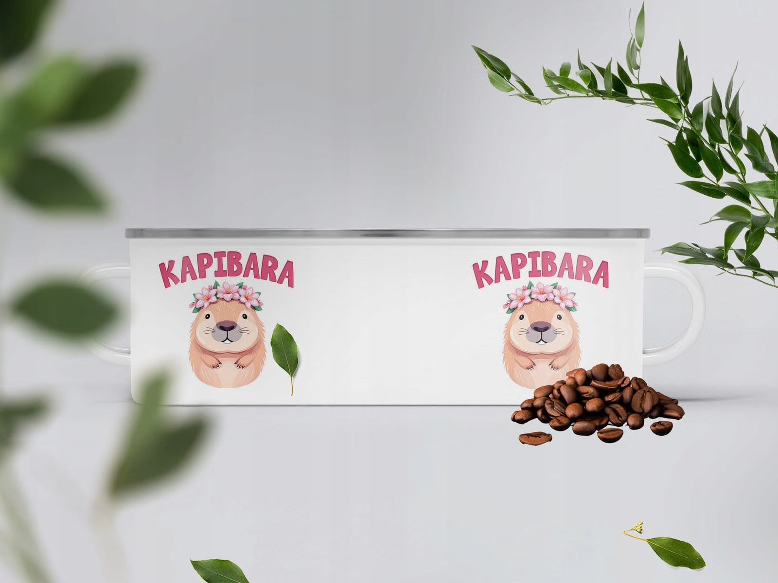 Kubek Emaliowany Kapibara Capybara Zwierzak z Nadrukiem Biały Metalowy