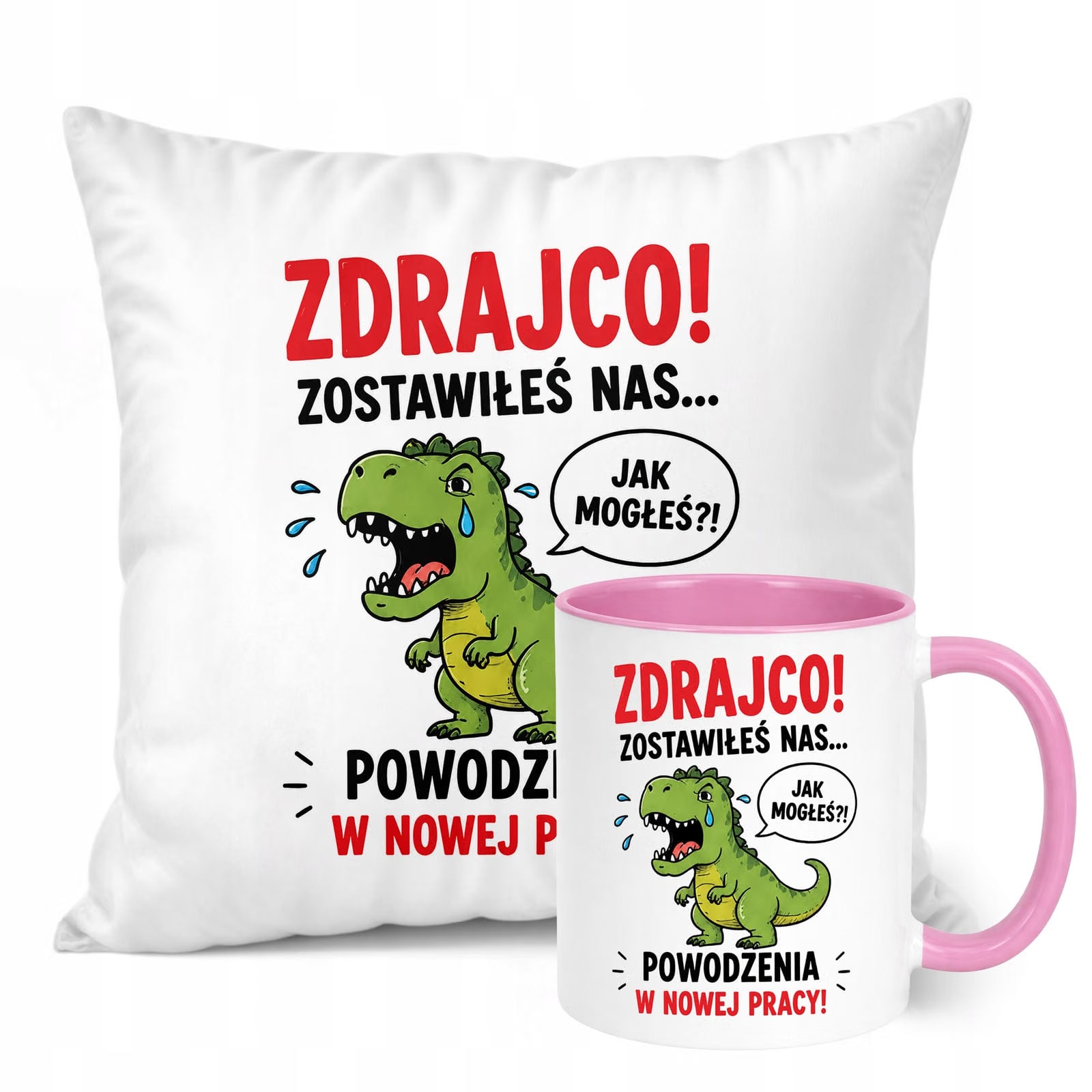 Zestaw Kubek Różowy Poduszka Z Nadrukiem Odejście z Pracy Prezent