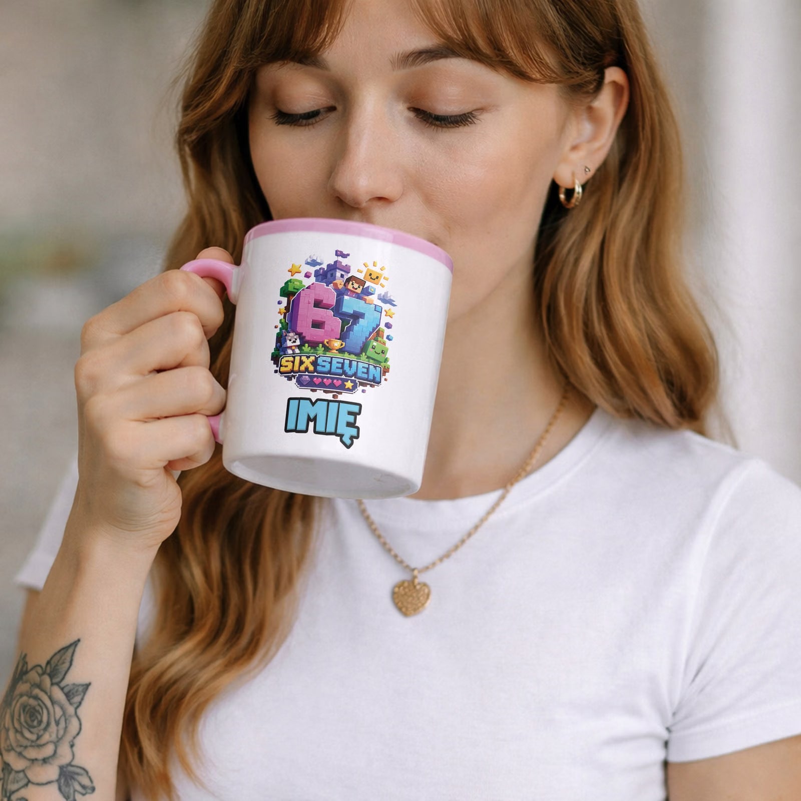 Zestaw personalizowany Kubek Różowy Podkładka pod mysz 67 Six Seven