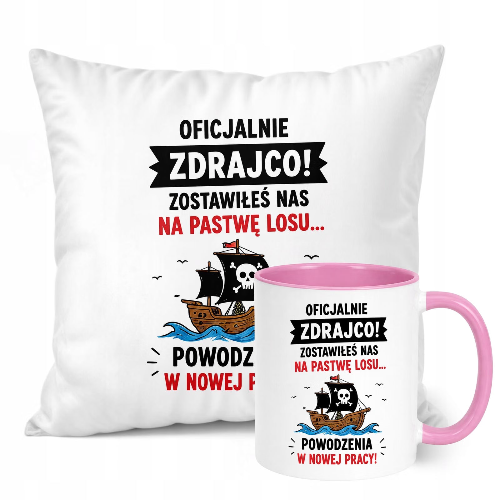 Zestaw Kubek Różowy Poduszka Z Nadrukiem Odejście z Pracy Prezent