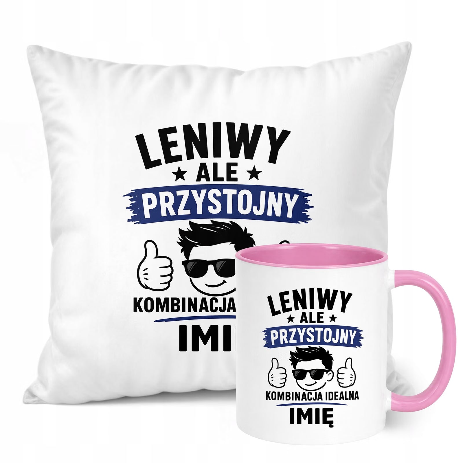 Zestaw Personalizowany Kubek Różowy Poduszka Dzień Chłopaka Z Nadrukiem