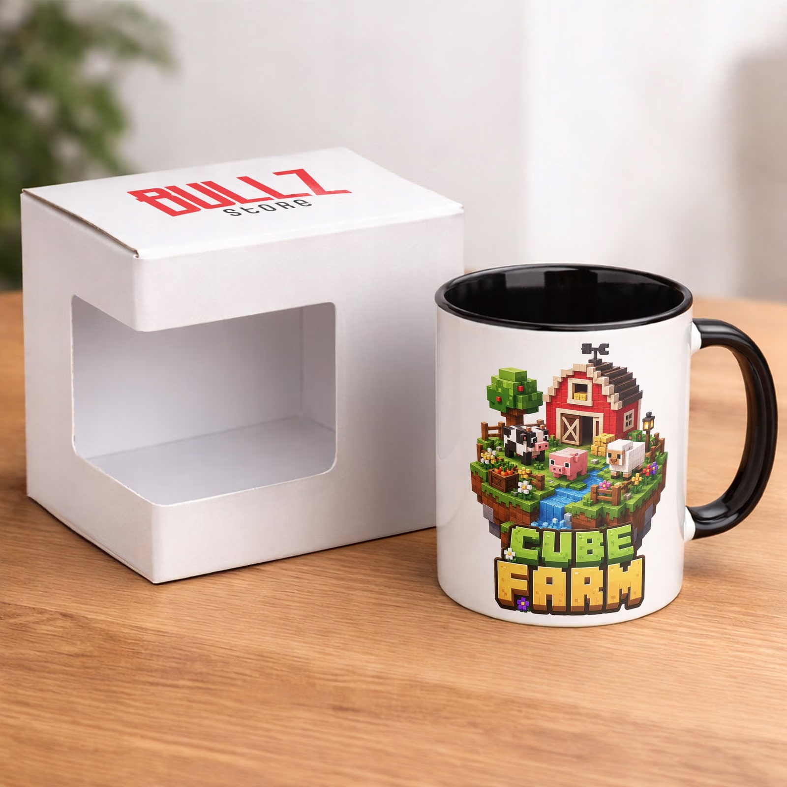 Kubek Czarny z nadrukiem CUBE FARM Dla Dzieci Prezent Upominek