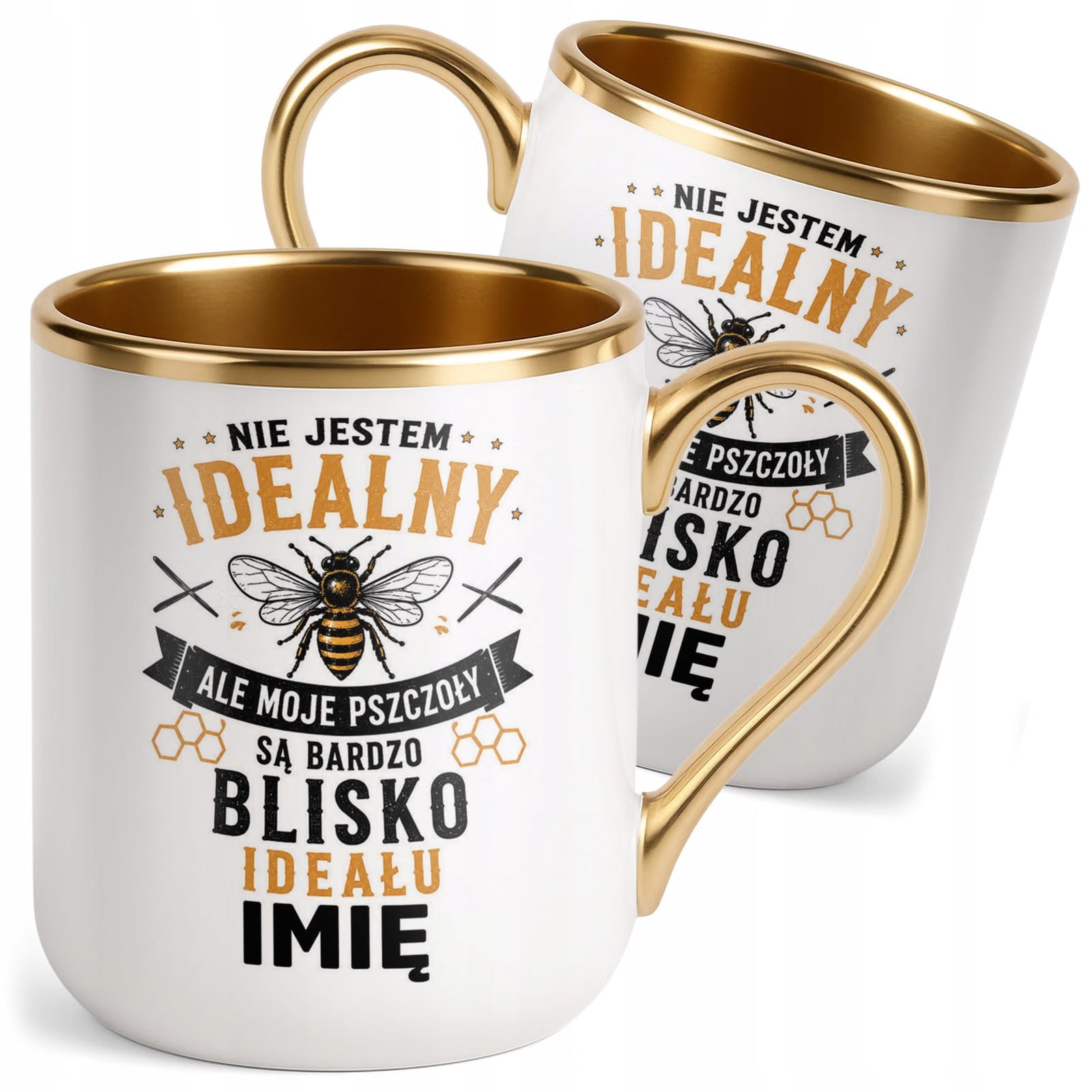 Kubek Personalizowany z nadrukiem Premium Złoty Dla Pszczelarza Prezent