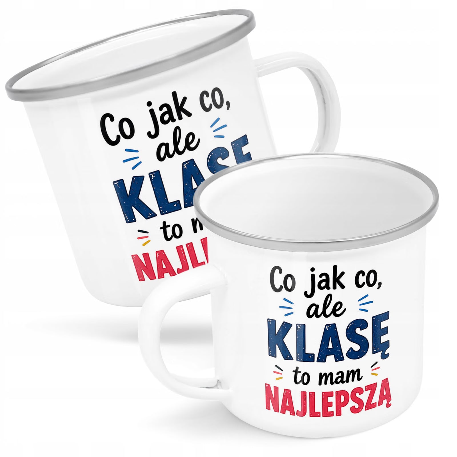 Kubek Emaliowany Dzień Nauczyciela Zakończenie z Nadrukiem Biały Metalowy