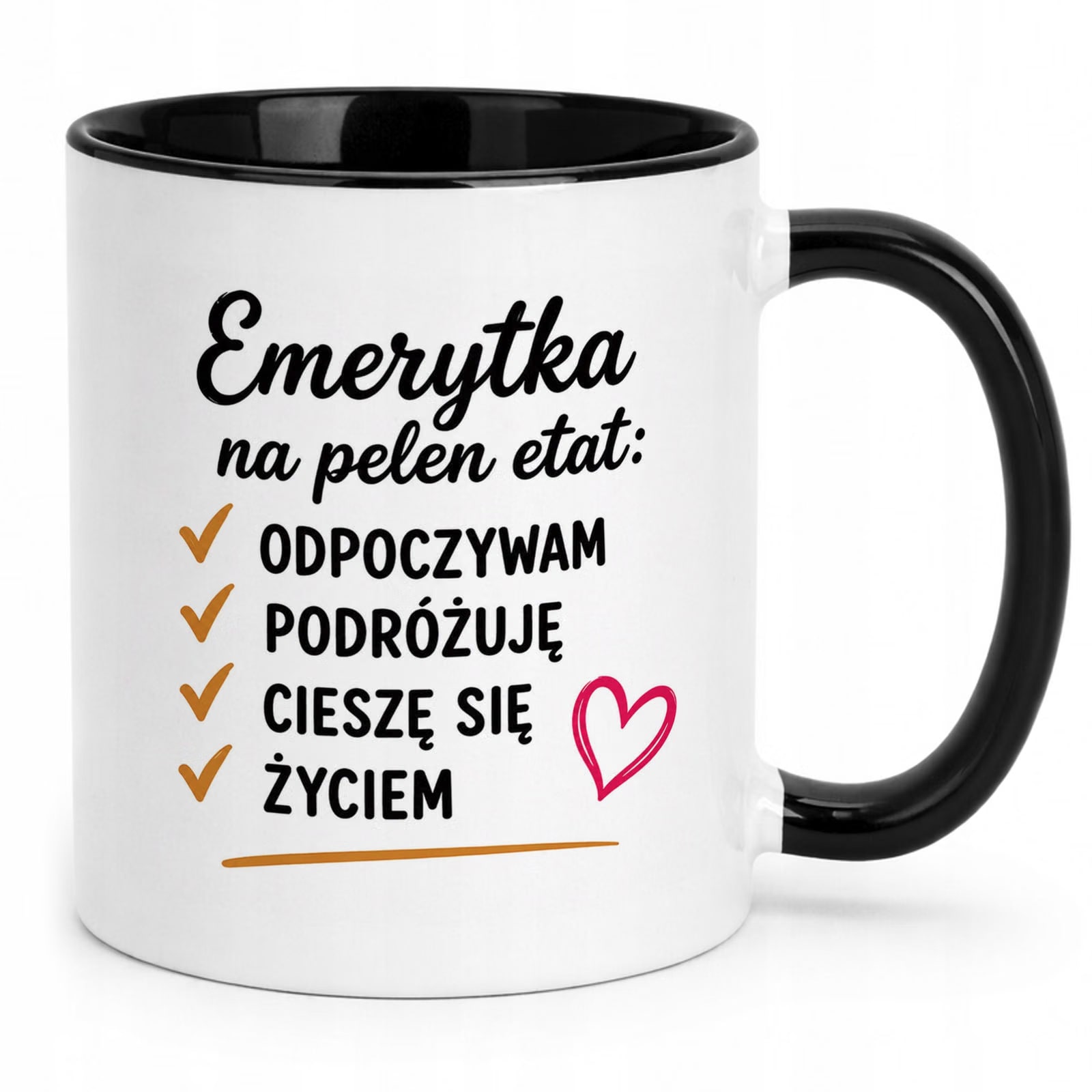 Kubek Czarny z nadrukiem Emerytura Dla Emerytki Upominek Prezent
