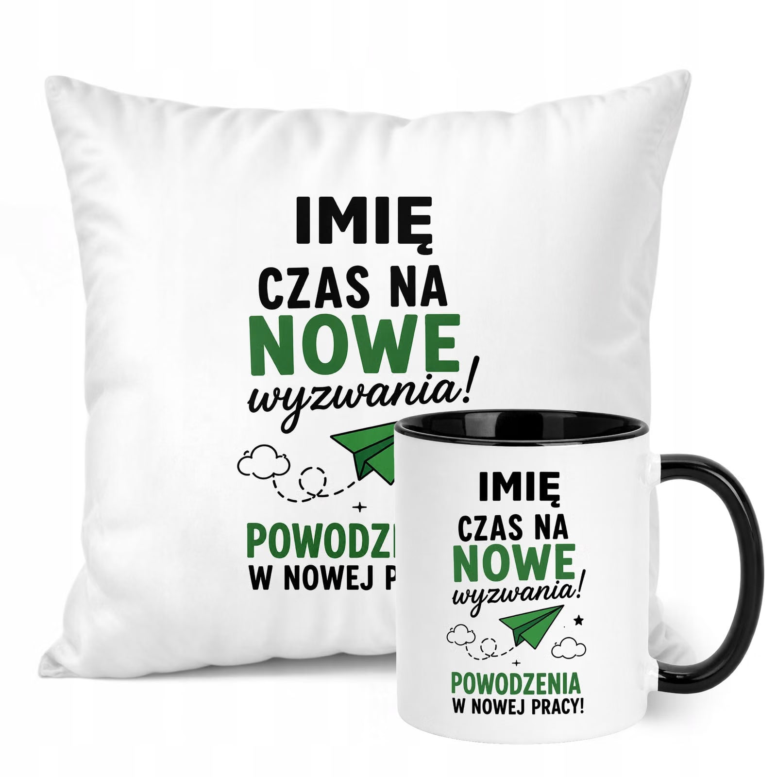 Zestaw Personalizowany Kubek Czarny Poduszka Odejście z Pracy Prezent