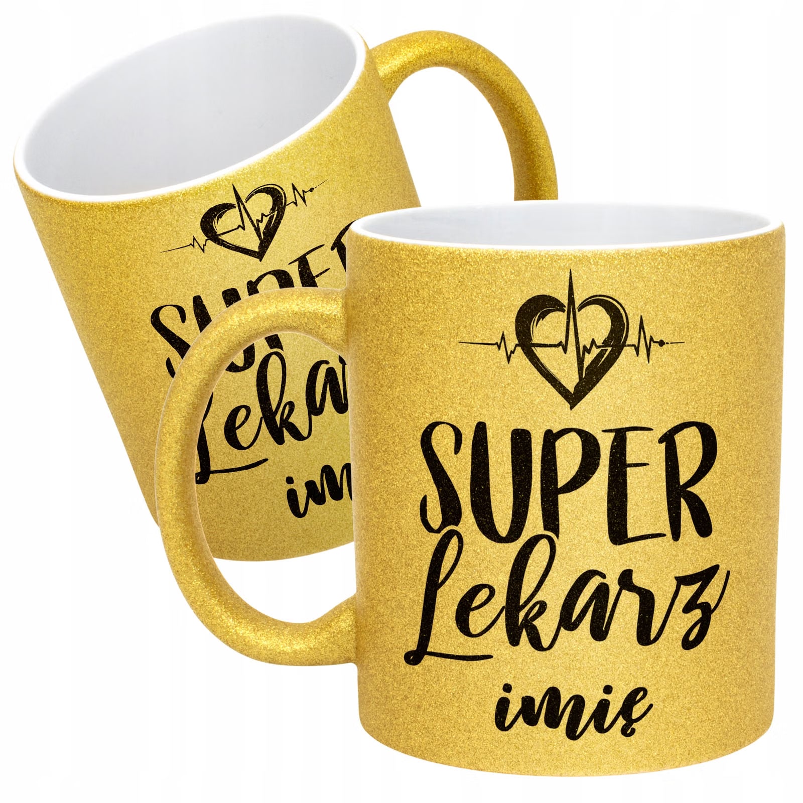 Złoty kubek brokatowy Personalizowany Super Lekarz Prezent Upominek