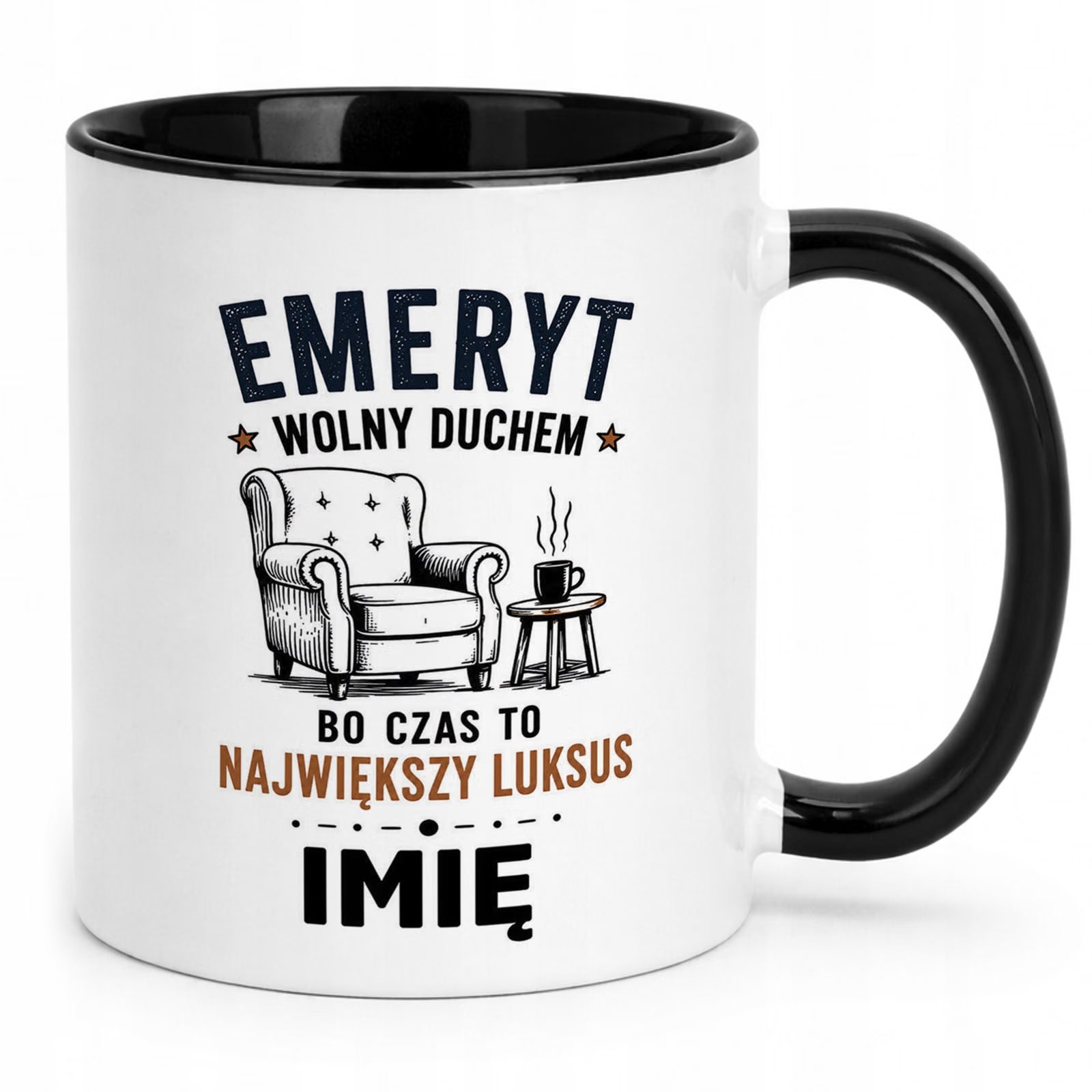 Kubek Czarny Personalizowany z Nadrukiem Emerytura Dla Emeryta Prezent