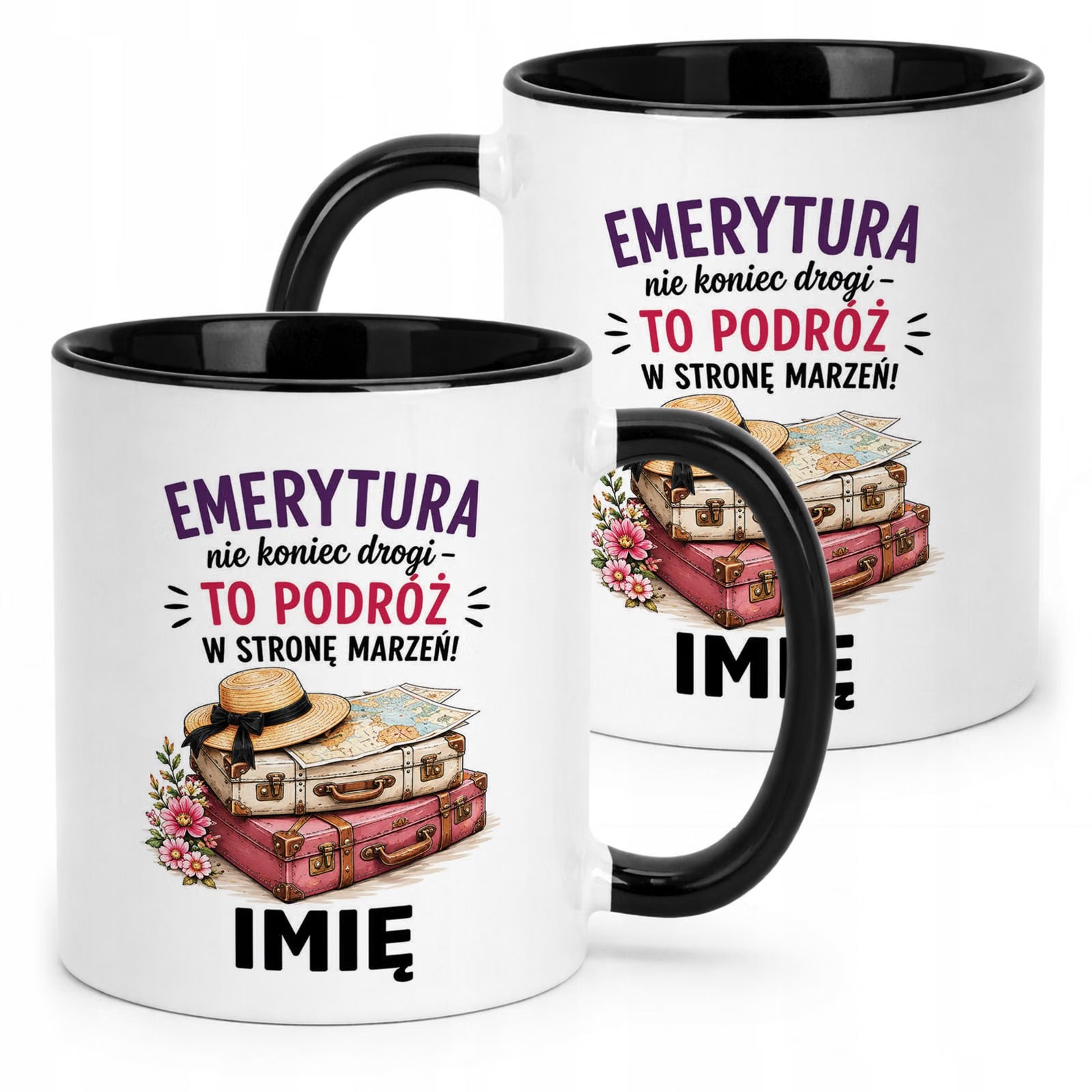 Kubek Czarny Personalizowany z Nadrukiem Emerytura Dla Emerytki Prezent