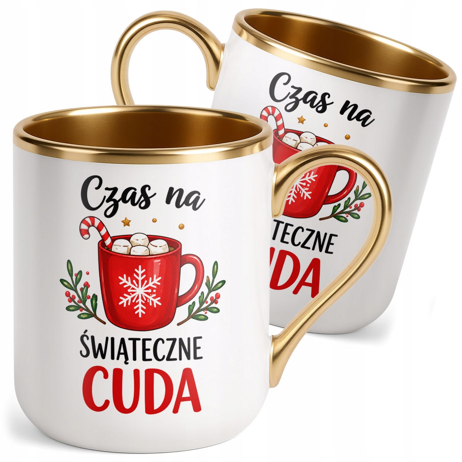 Kubek Premium Złoty Boże Narodzenie Mikołajki Święta Kakao Prezent