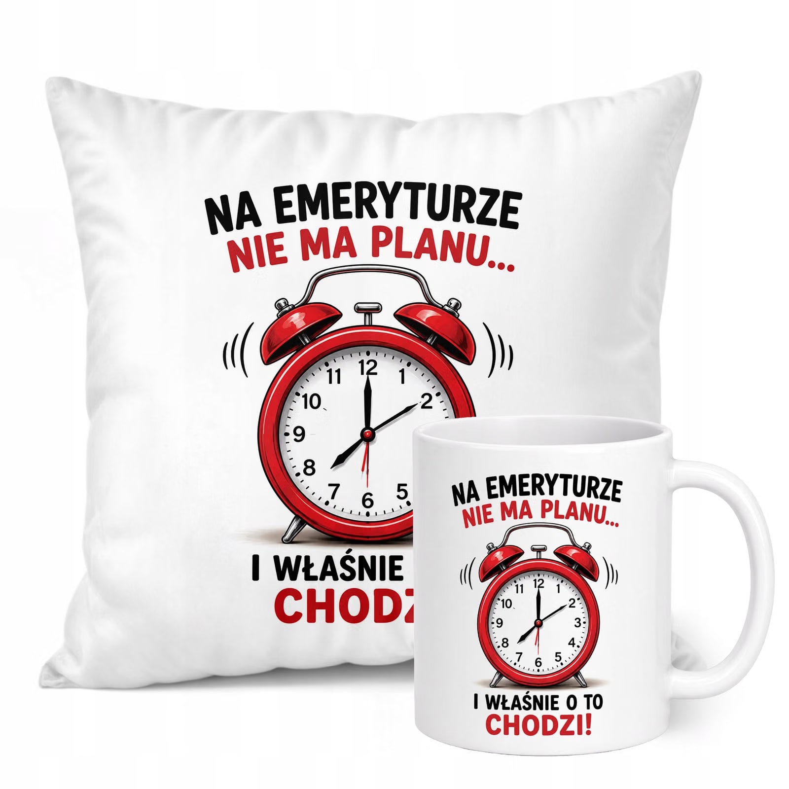 Zestaw Kubek Biały Poduszka Z Nadrukiem Emerytura Upominek Prezent