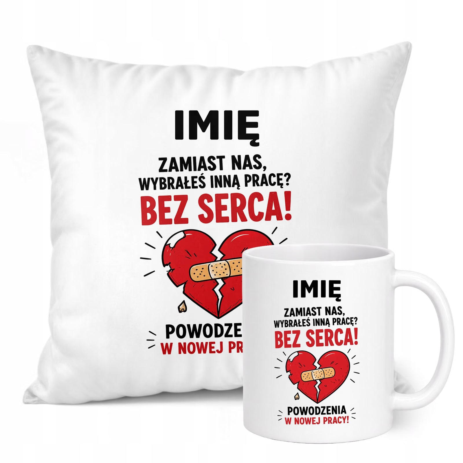 Zestaw Personalizowany Kubek Biały Poduszka Odejście z Pracy Prezent
